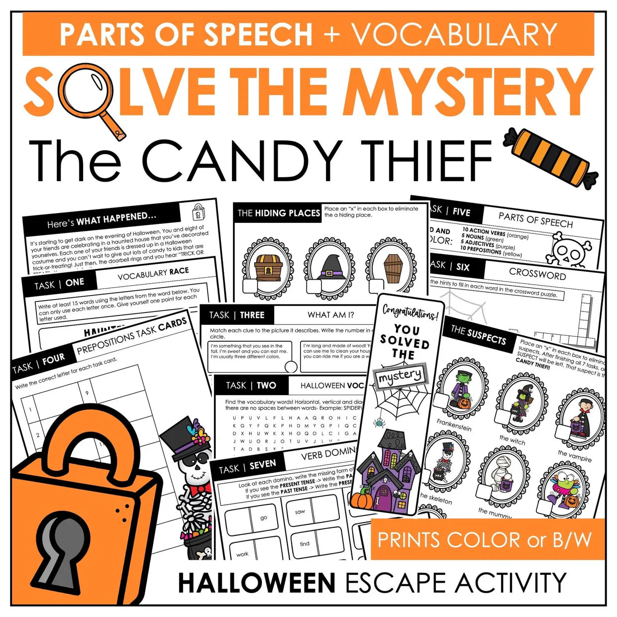 Crack the Case:  Halloween Parts of Speech Escape Room your students will love!
