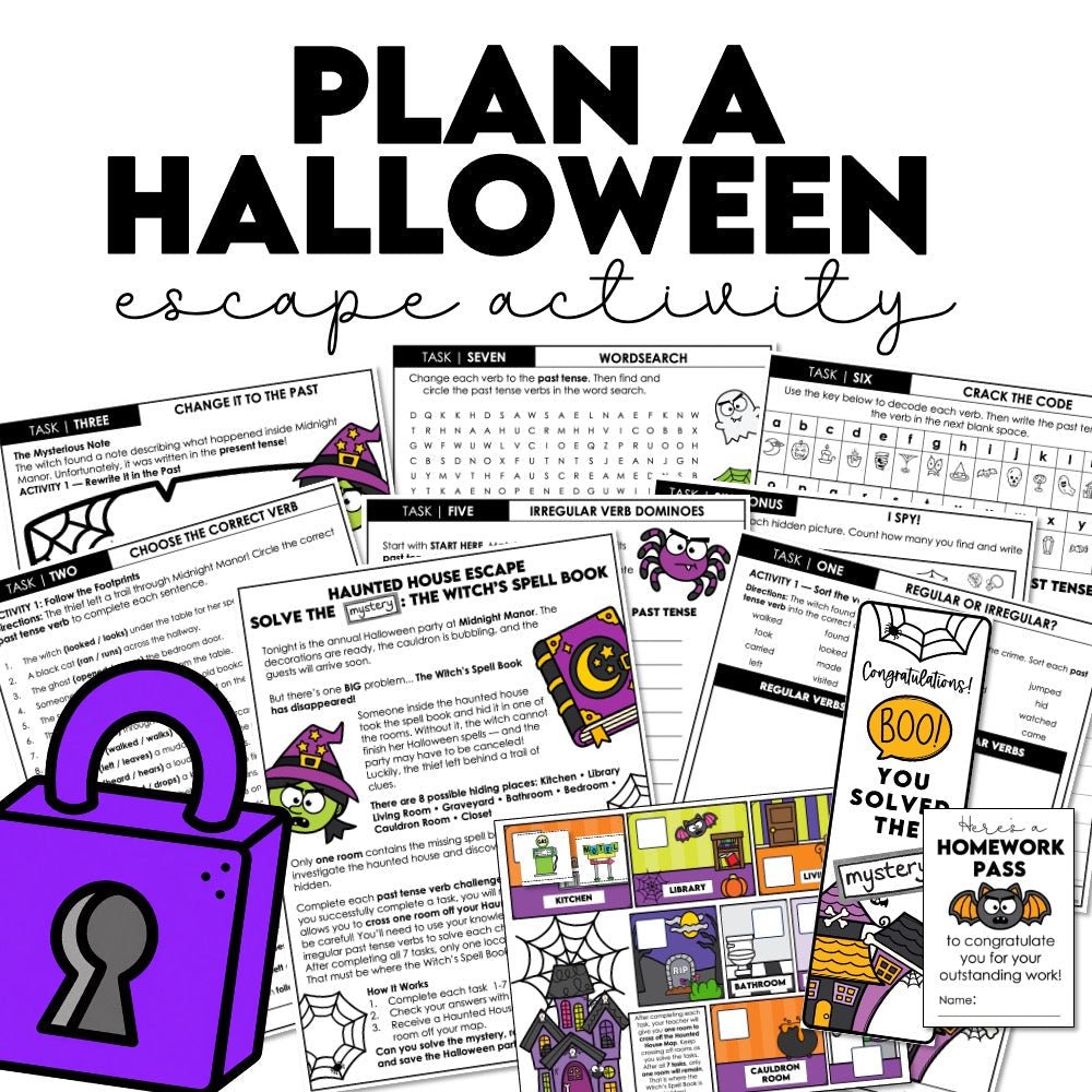 The Best Halloween ESL Grammar Activity: Past Tense Escape Room for Students - Hot Chocolate Teachables