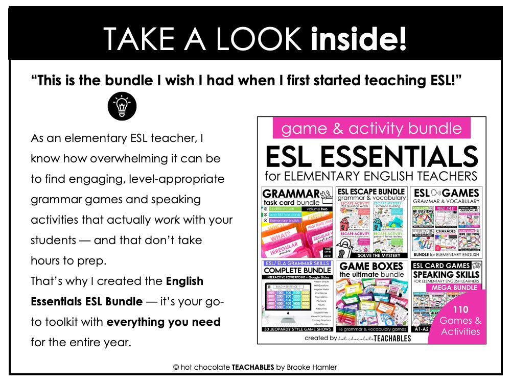 English Essentials Biggest Bundle: ESL Grammar, Conversation, Vocabulary ELA Games & Activities