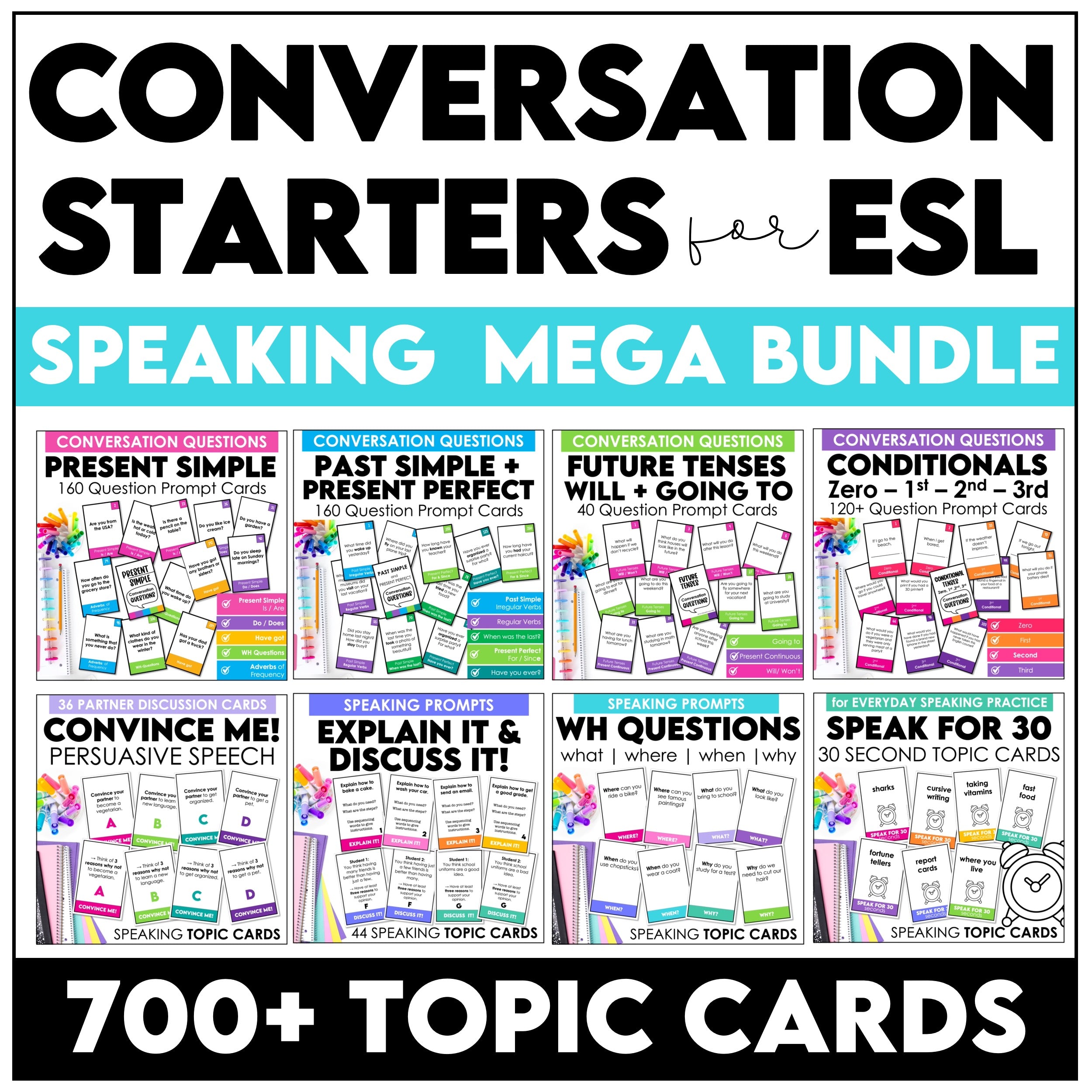 Conversation Card Bundle: Over 700 questions for speaking practice