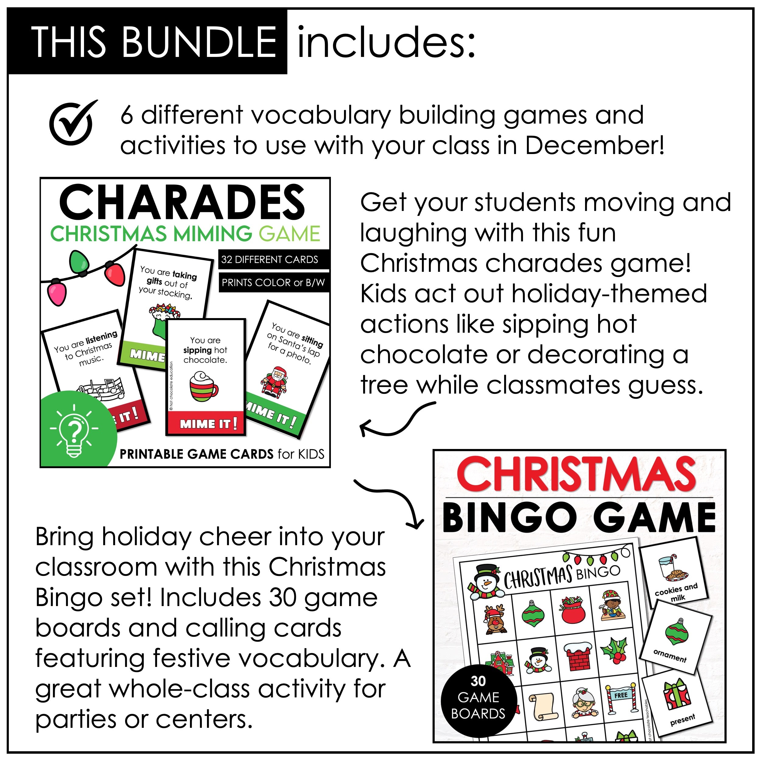 Christmas Games for ELL & ESL | Holiday Grammar & Vocabulary Games Bundle