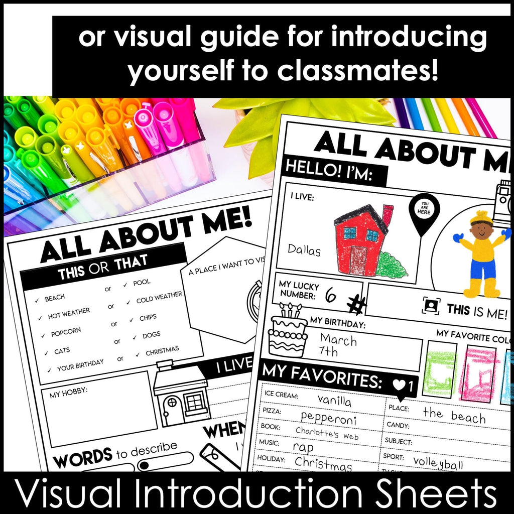 ABOUT ME - Back to School Show and Tell Student Introduction Worksheets - Hot Chocolate Teachables