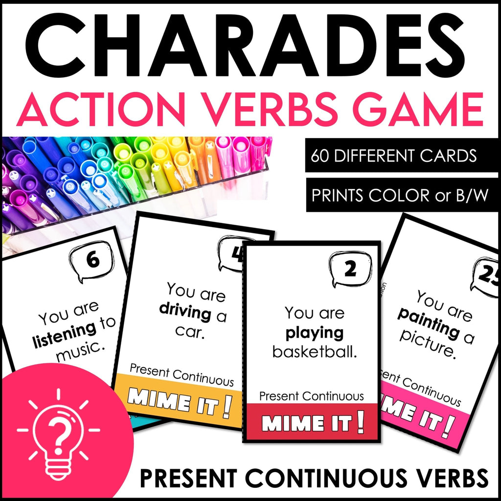 Action Verb Charades | Present Continuous Tense Miming Game - Hot Chocolate Teachables