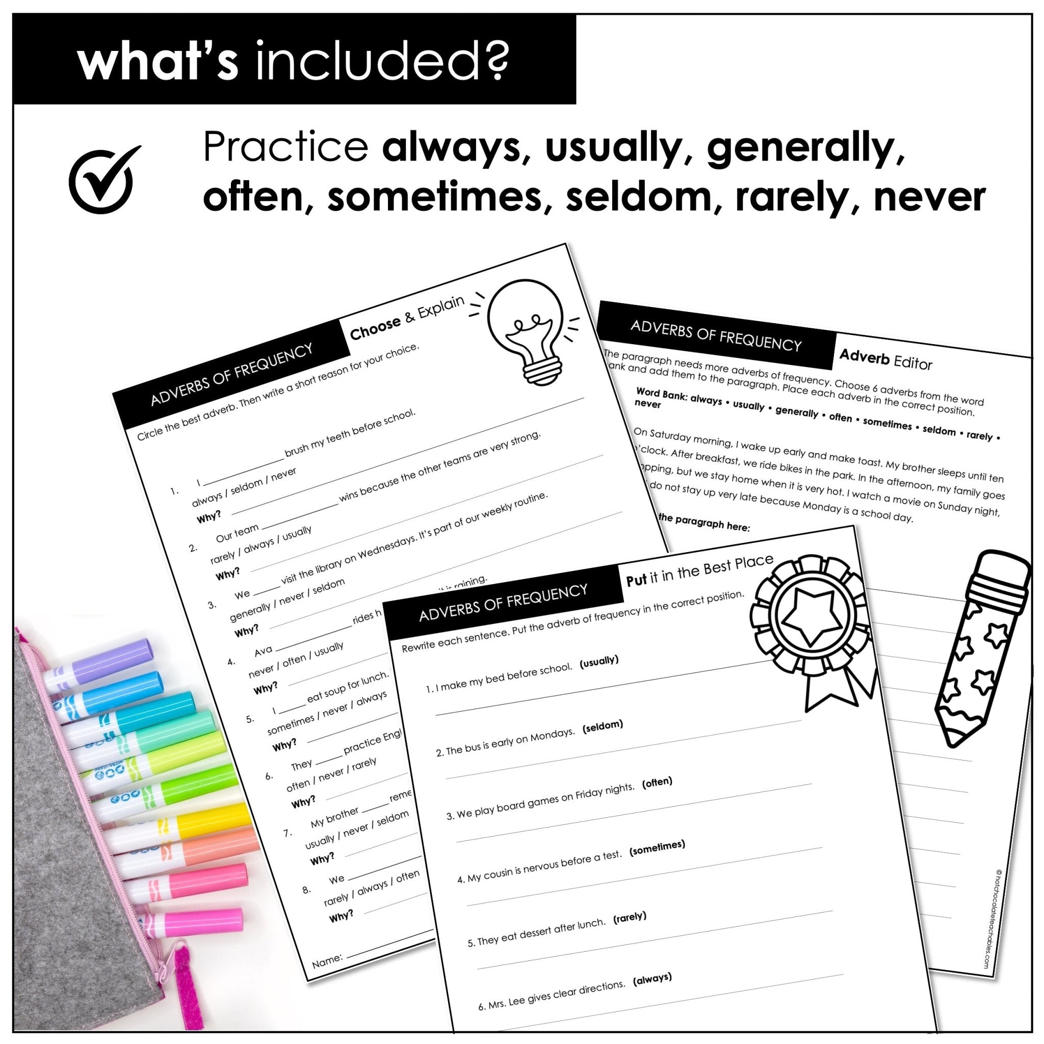 Adverbs of Frequency Worksheets – ESL “How Often?” Practice - Hot Chocolate Teachables