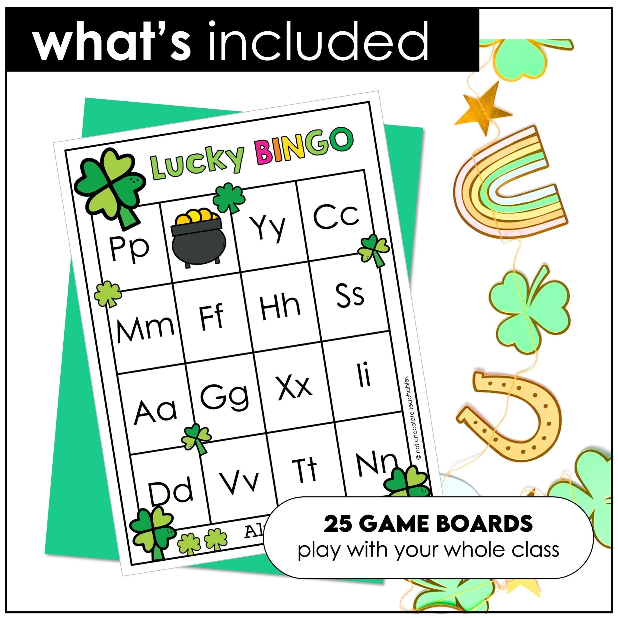 Alphabet Letter Fluency| Bingo Game | Print & Digital - St. Patrick's Day - Hot Chocolate Teachables