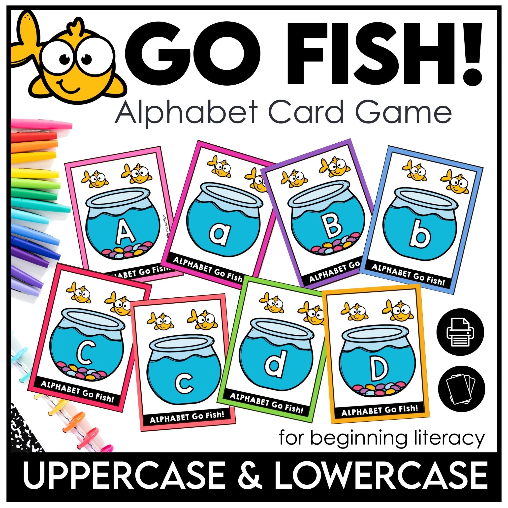 Alphabet Letter Fluency Card Game - Uppercase & Lowercase Letter GO FISH - Hot Chocolate Teachables