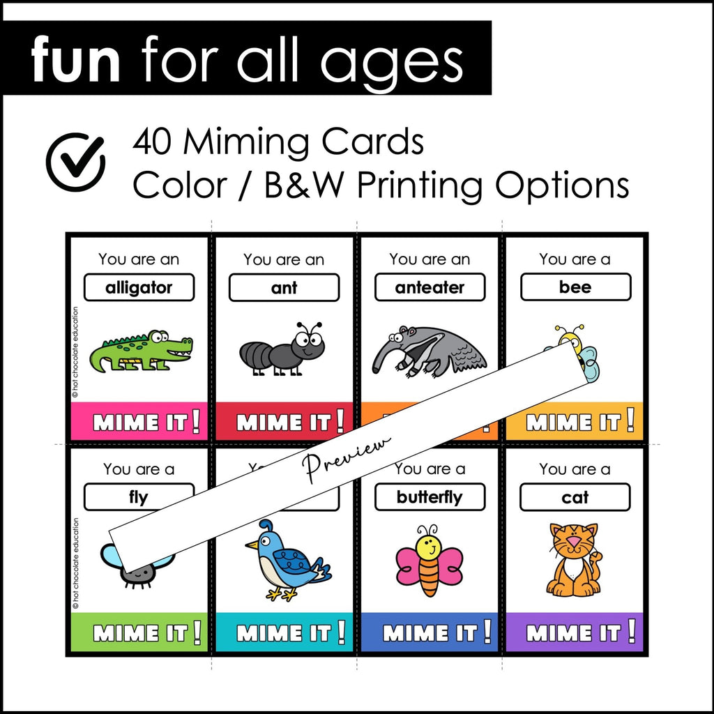 Animal Charades : Miming Vocabulary Game for Kids - Hot Chocolate Teachables