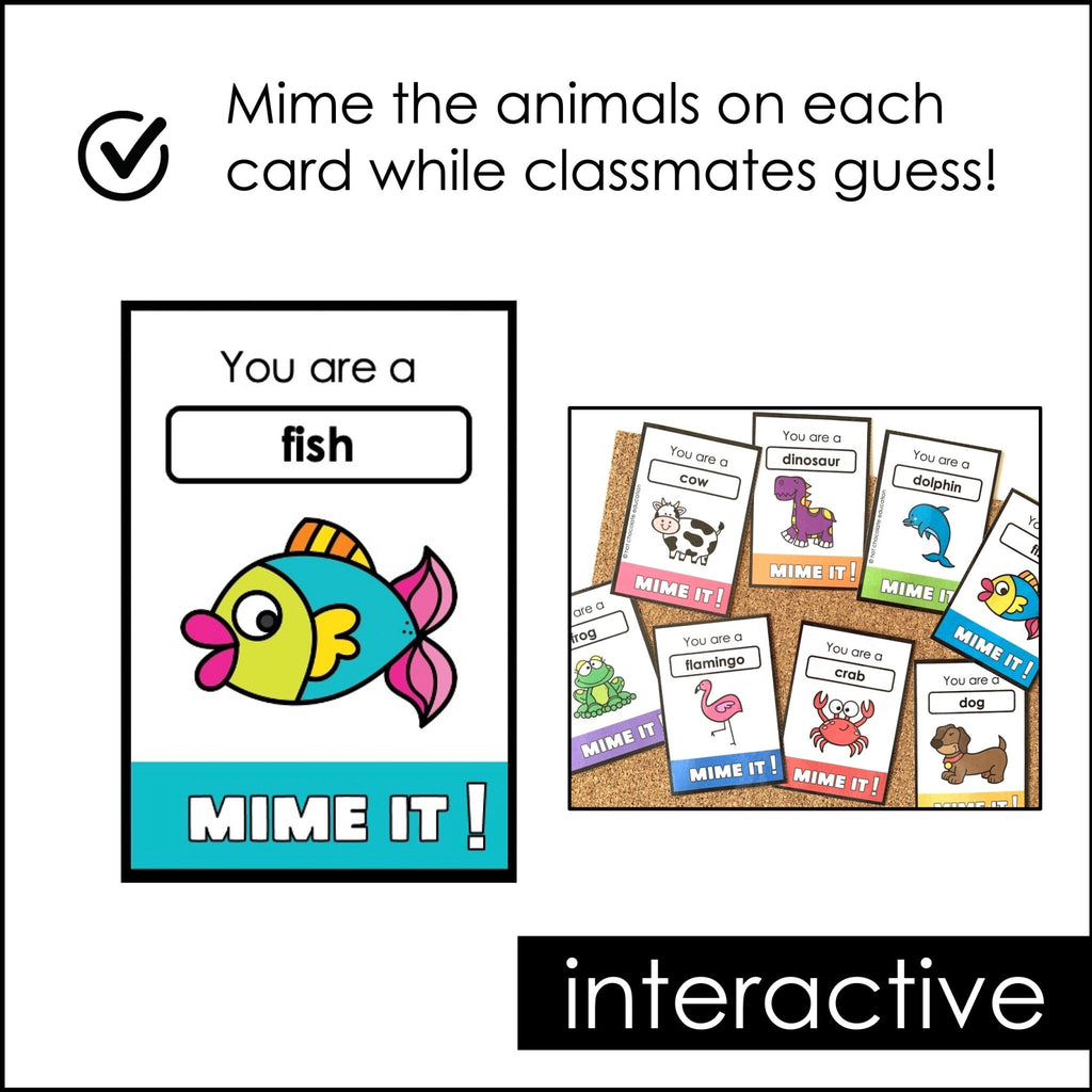 Animal Charades : Miming Vocabulary Game for Kids - Hot Chocolate Teachables