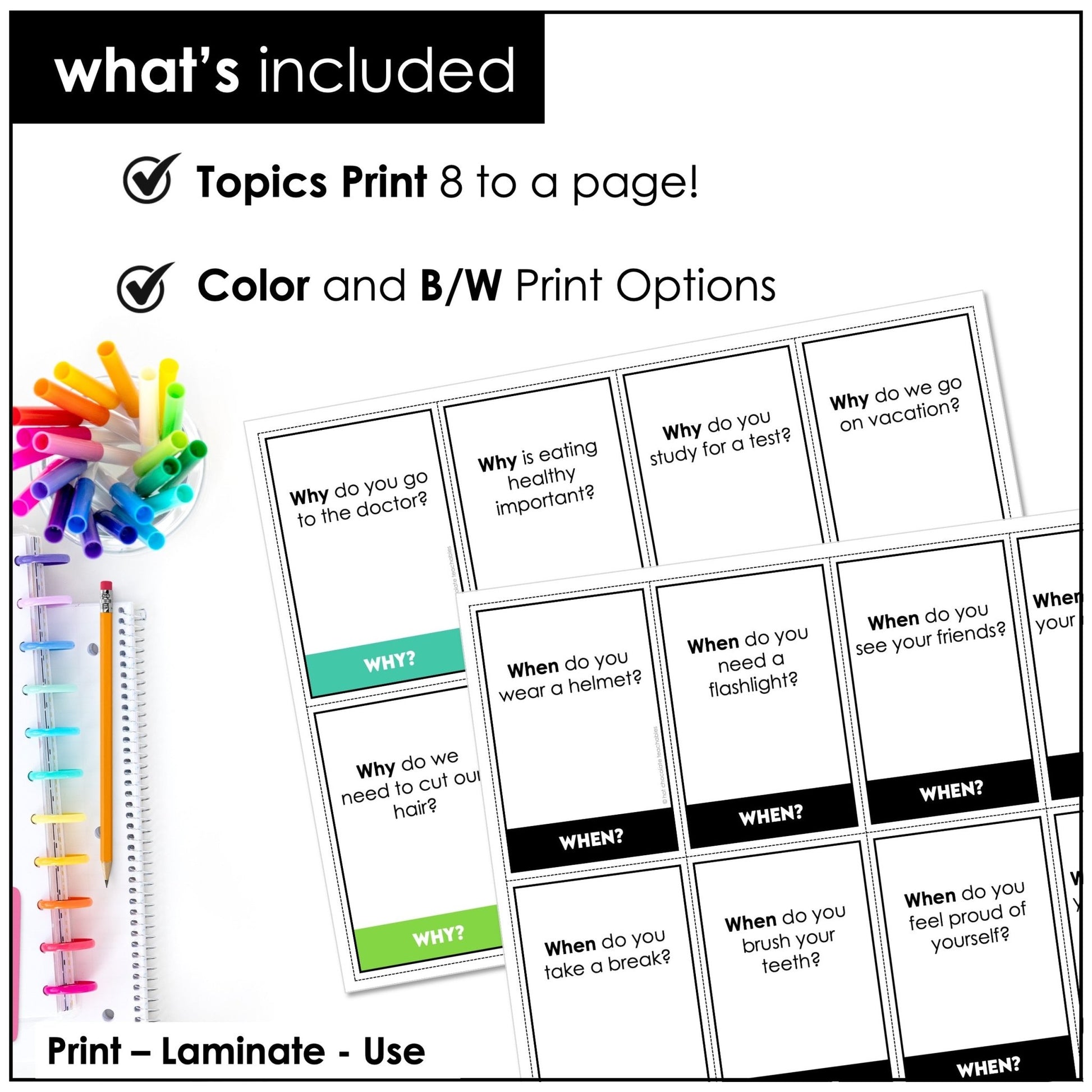 Answering WH Questions | ESL Conversation Speaking Prompt Cards What, When, Where & Why - Hot Chocolate Teachables