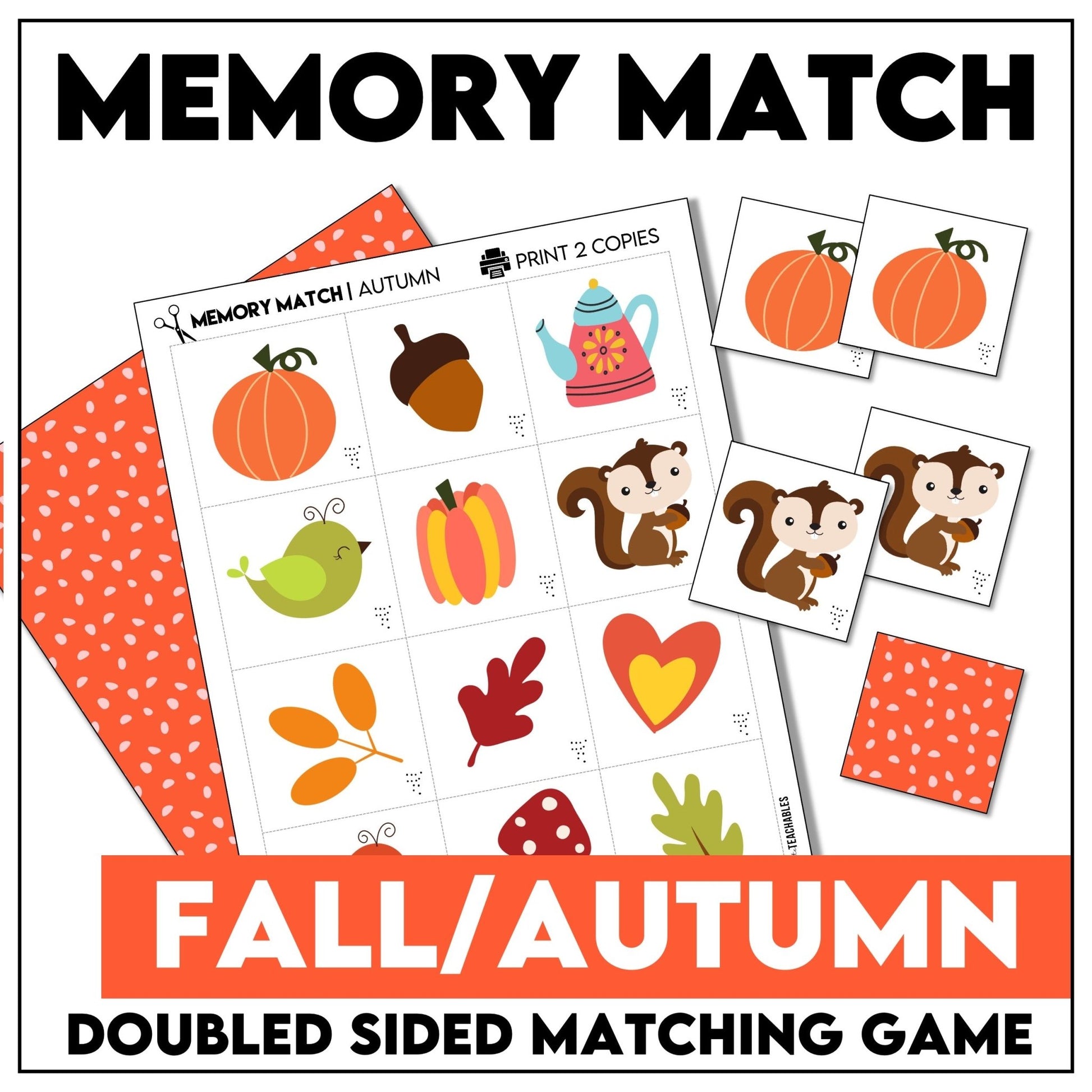 Autumn Vocabulary Memory Match Game – 24 Fall Picture Cards - Hot Chocolate Teachables