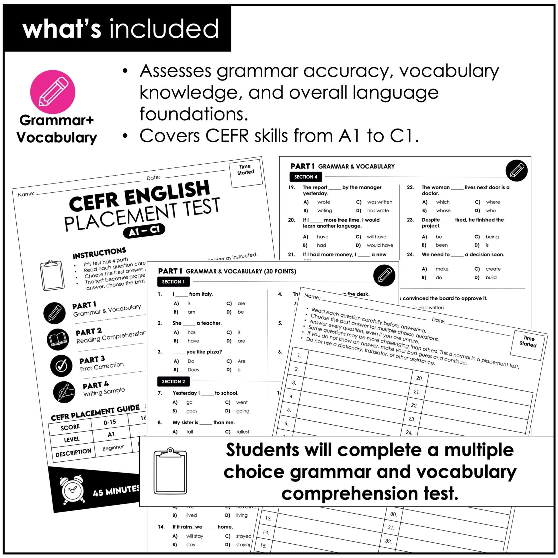 CEFR English Placement Test – ESL, ELL, EFL & ESOL Level Assessment - Hot Chocolate Teachables