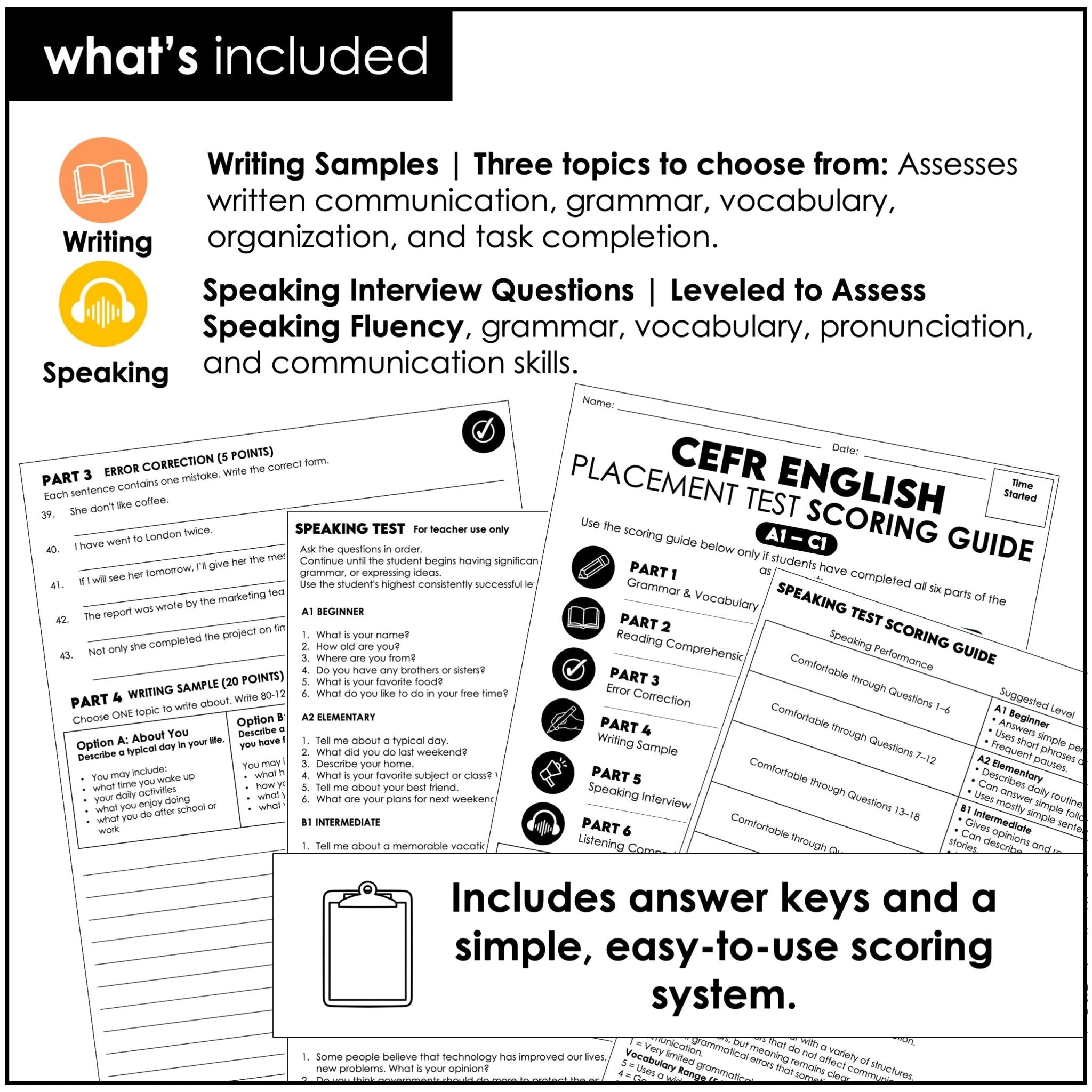 CEFR English Placement Test – ESL, ELL, EFL & ESOL Level Assessment - Hot Chocolate Teachables