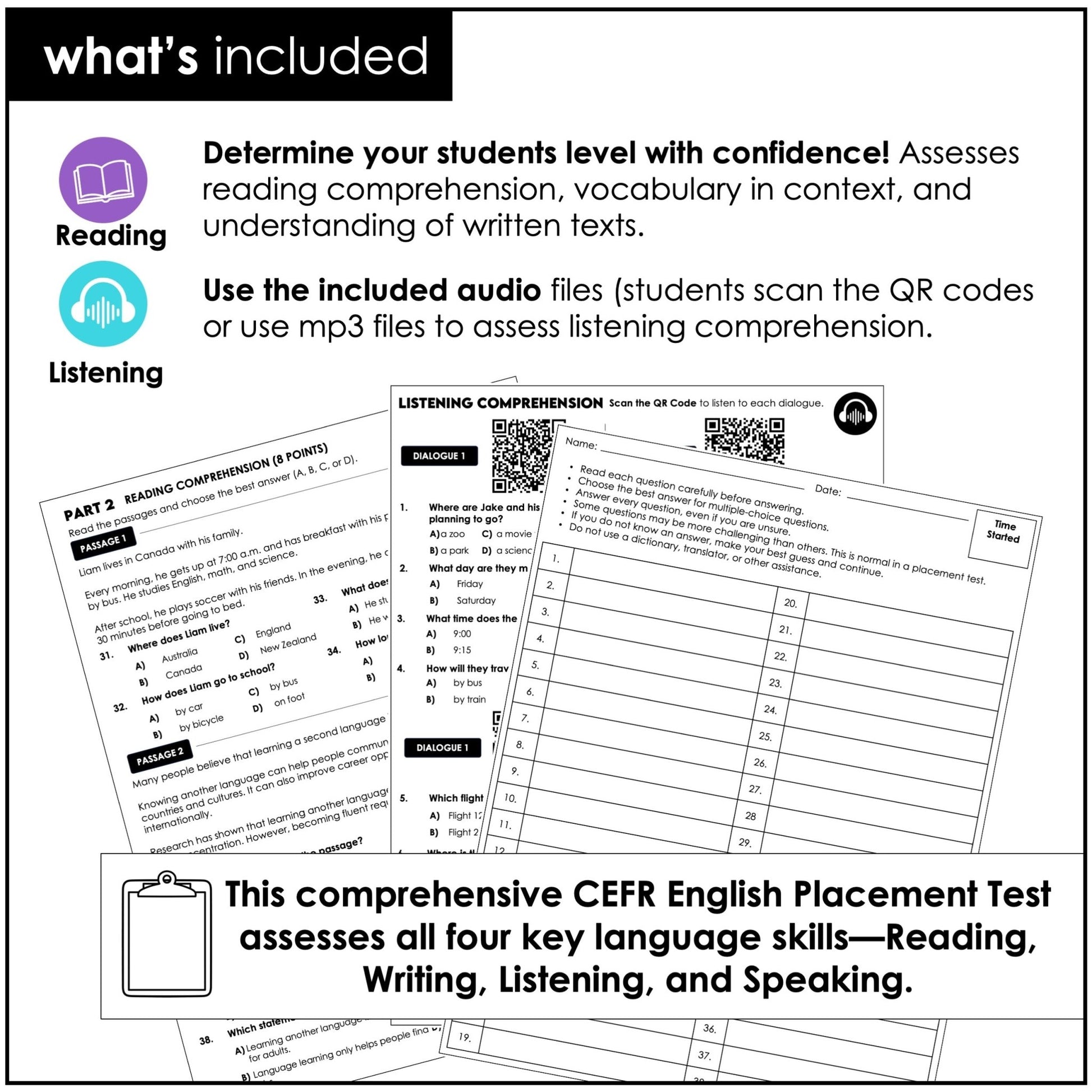 CEFR English Placement Test – ESL, ELL, EFL & ESOL Level Assessment - Hot Chocolate Teachables