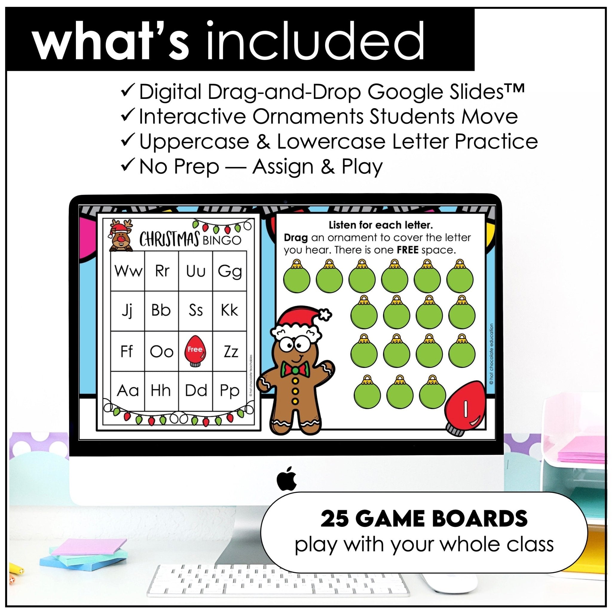 Christmas Alphabet Letter Recognition Digital Bingo Game | Google Slides™ - Hot Chocolate Teachables