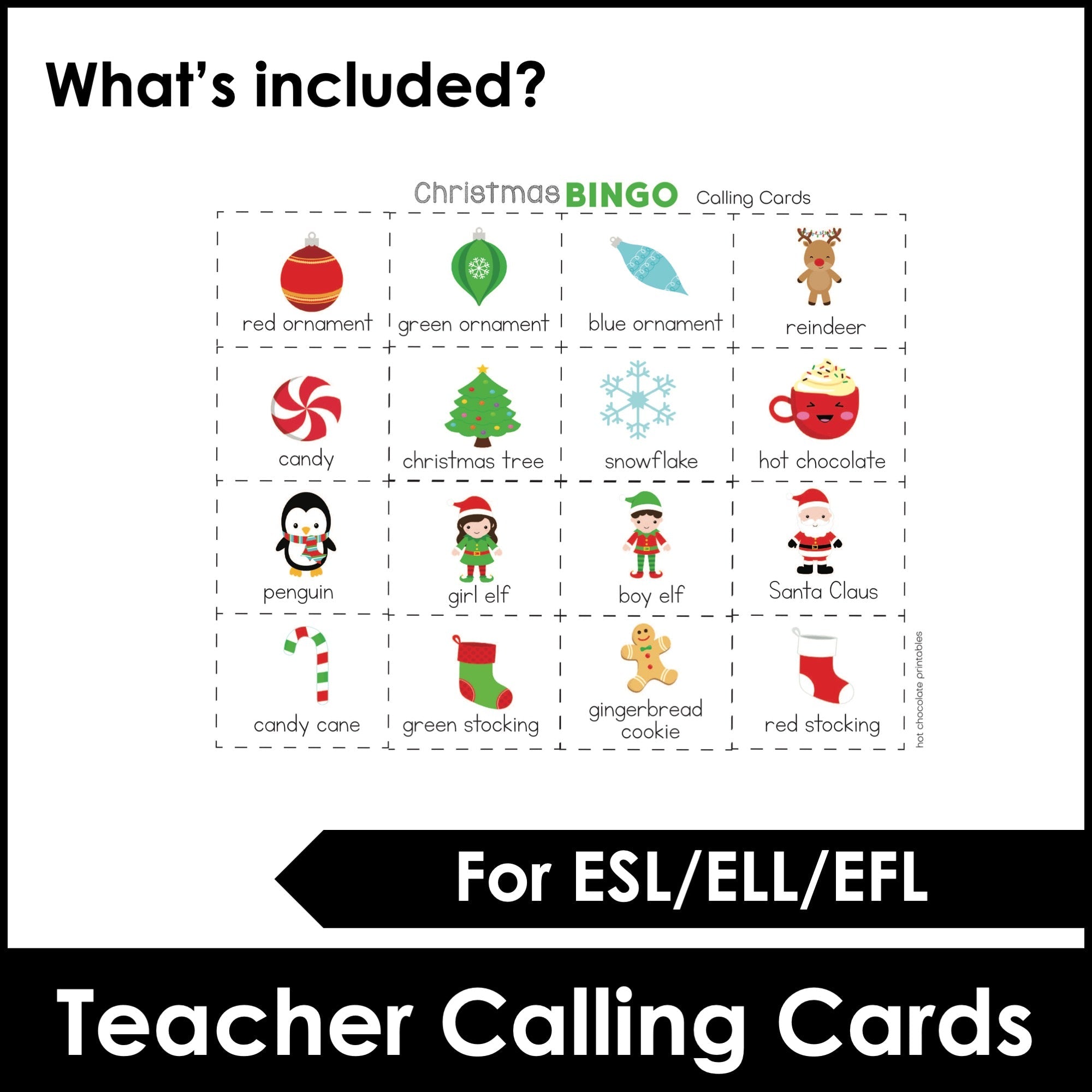 Christmas Vocabulary Bingo Game and Flashcards - Hot Chocolate Teachables