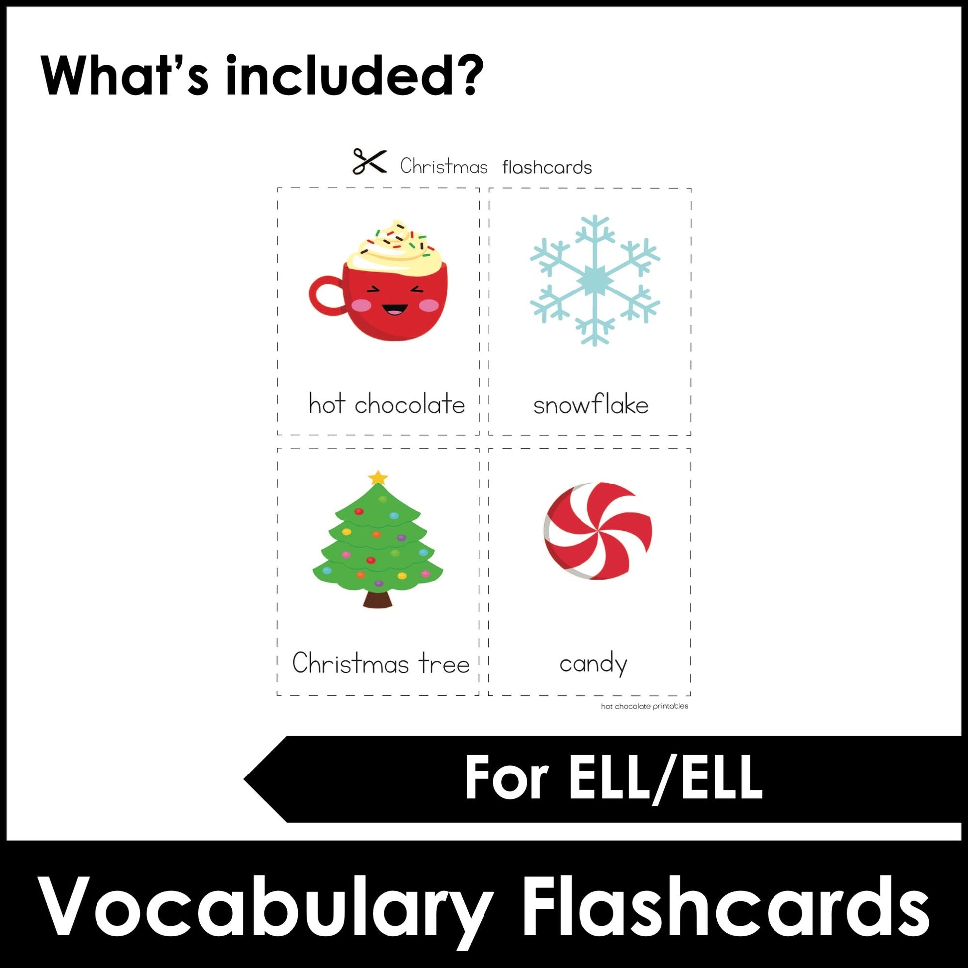 Christmas Vocabulary Bingo Game and Flashcards - Hot Chocolate Teachables