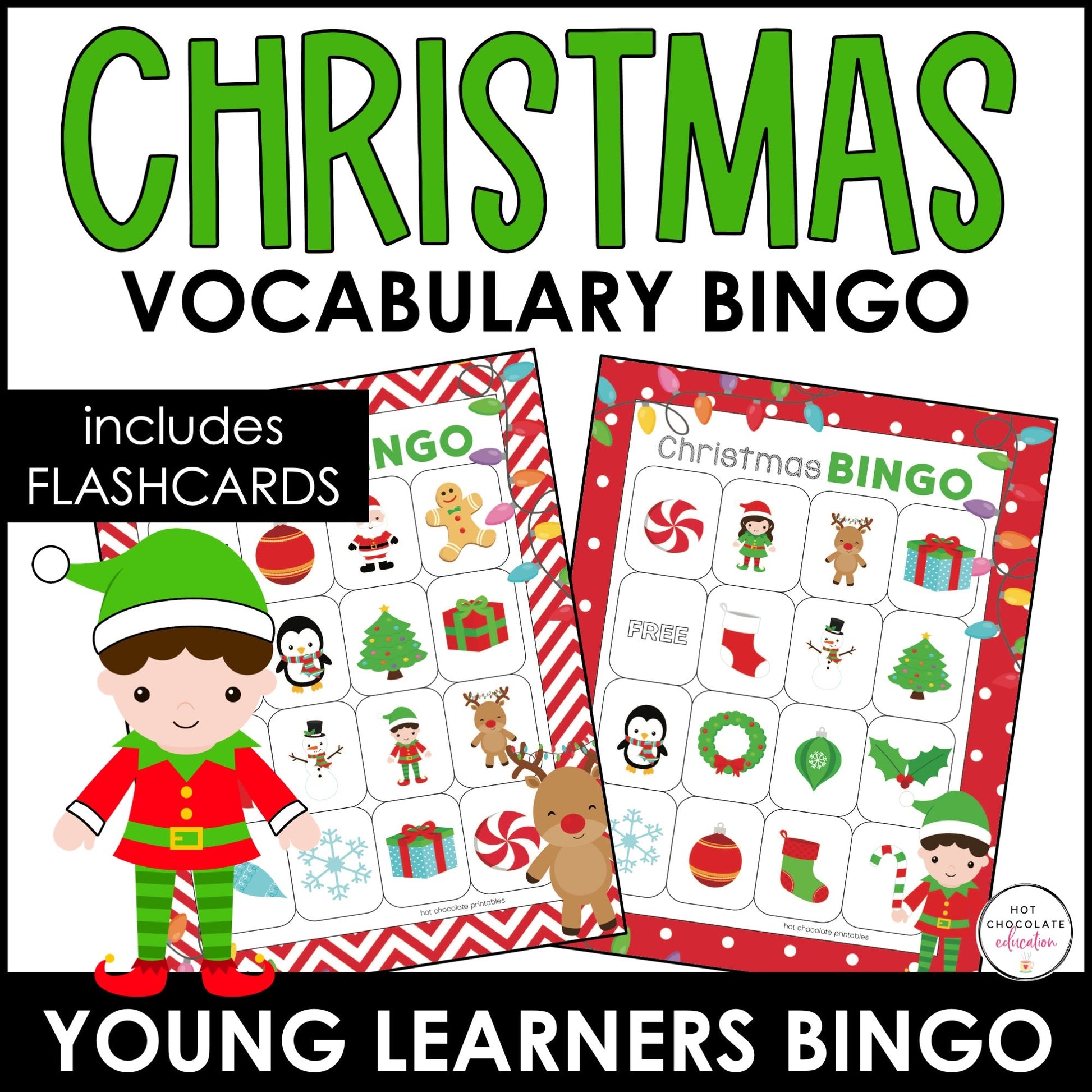 Christmas Vocabulary Bingo Game and Flashcards - Hot Chocolate Teachables