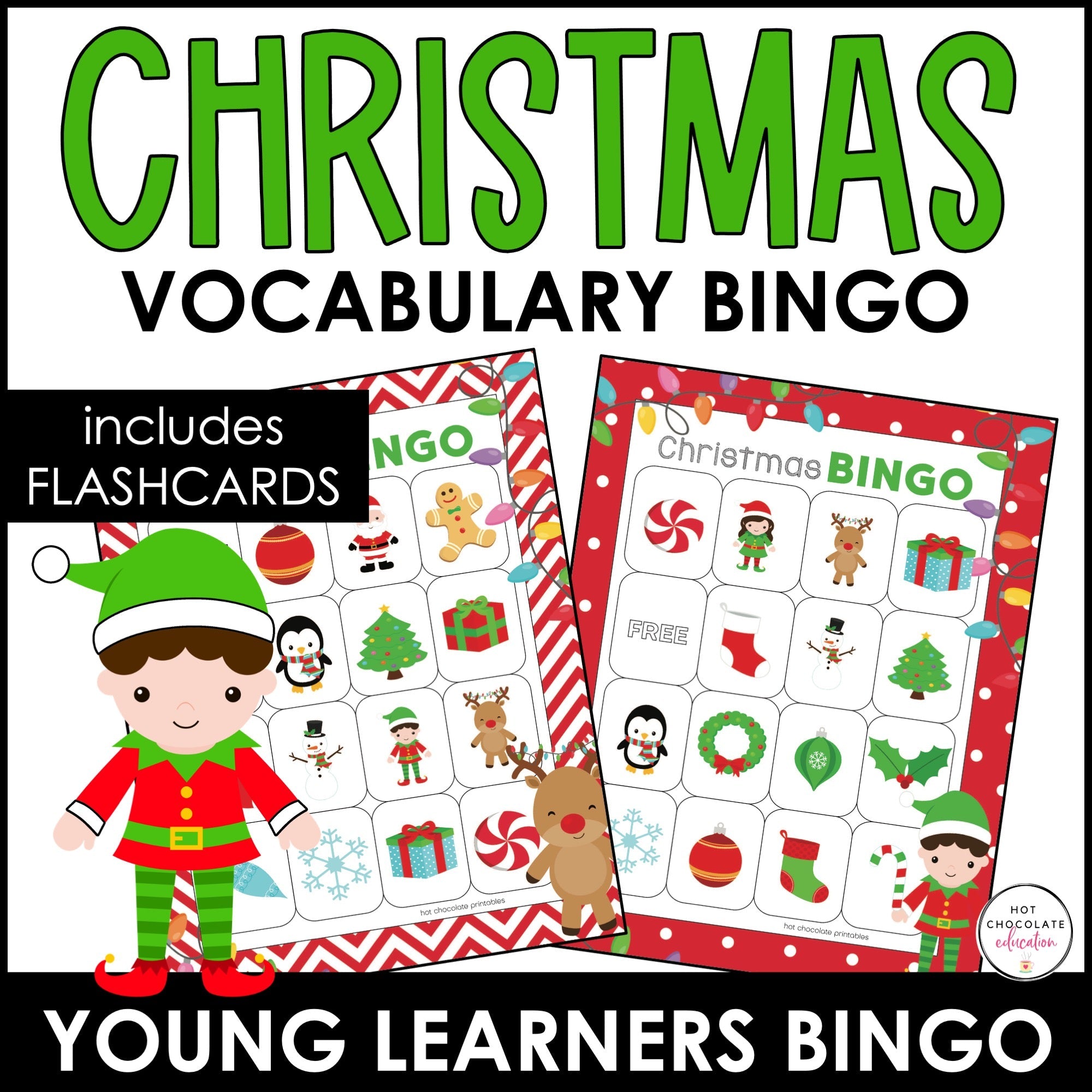 Christmas Vocabulary Bingo Game and Flashcards - Hot Chocolate Teachables