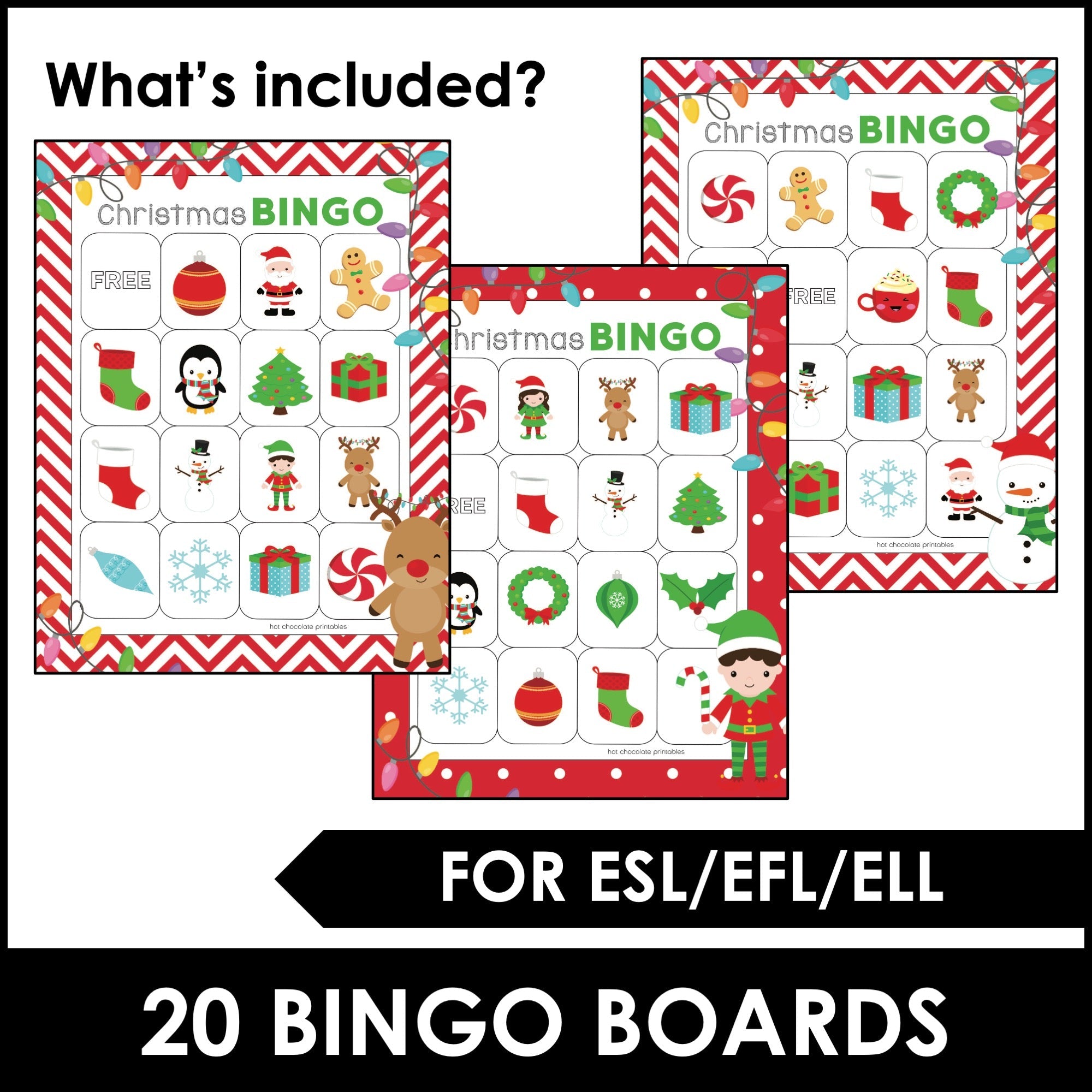 Christmas Vocabulary Bingo Game and Flashcards - Hot Chocolate Teachables
