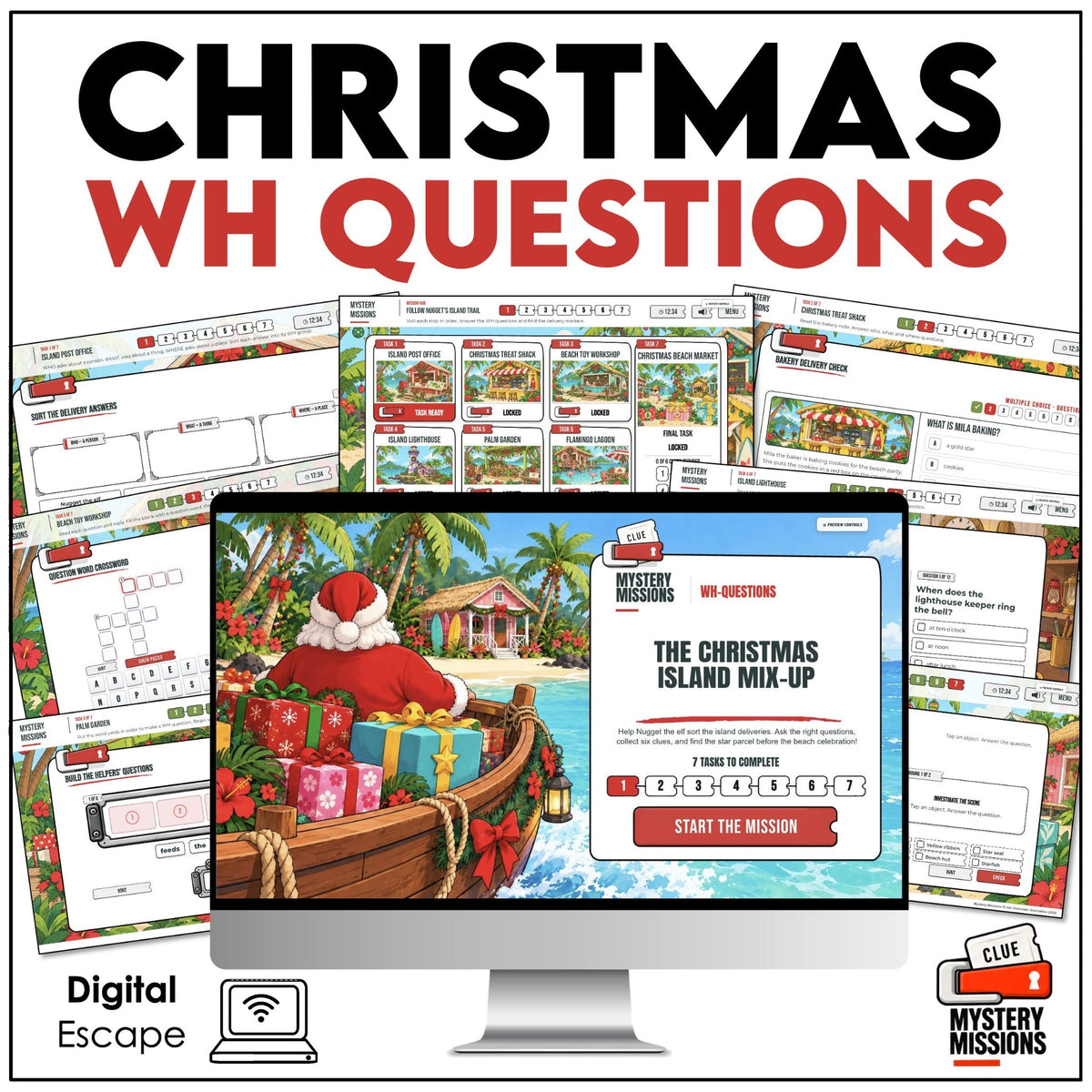 Christmas WH Questions digital escape room – The Christmas Island Mix-Up