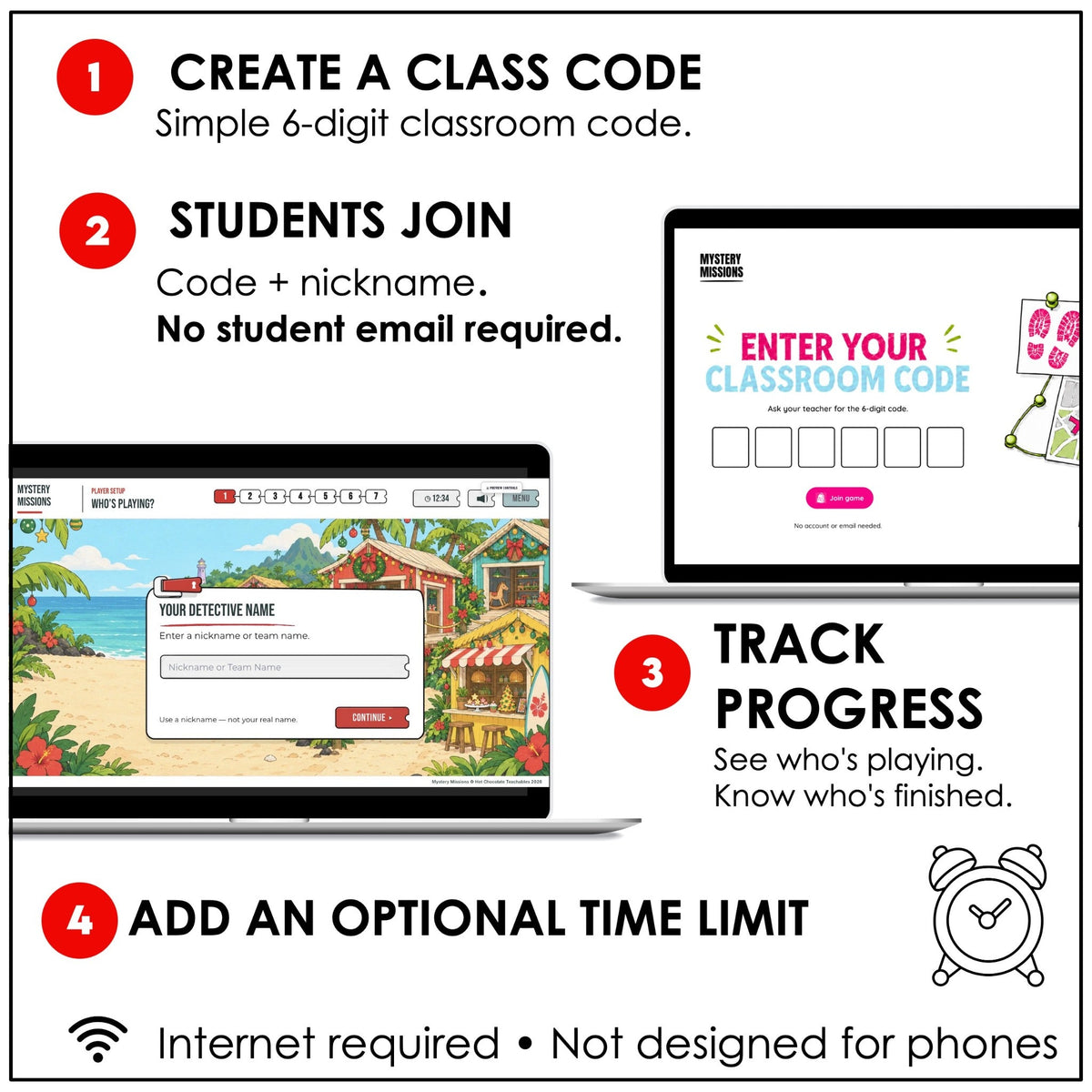 Teacher classroom code setup and student progress monitoring