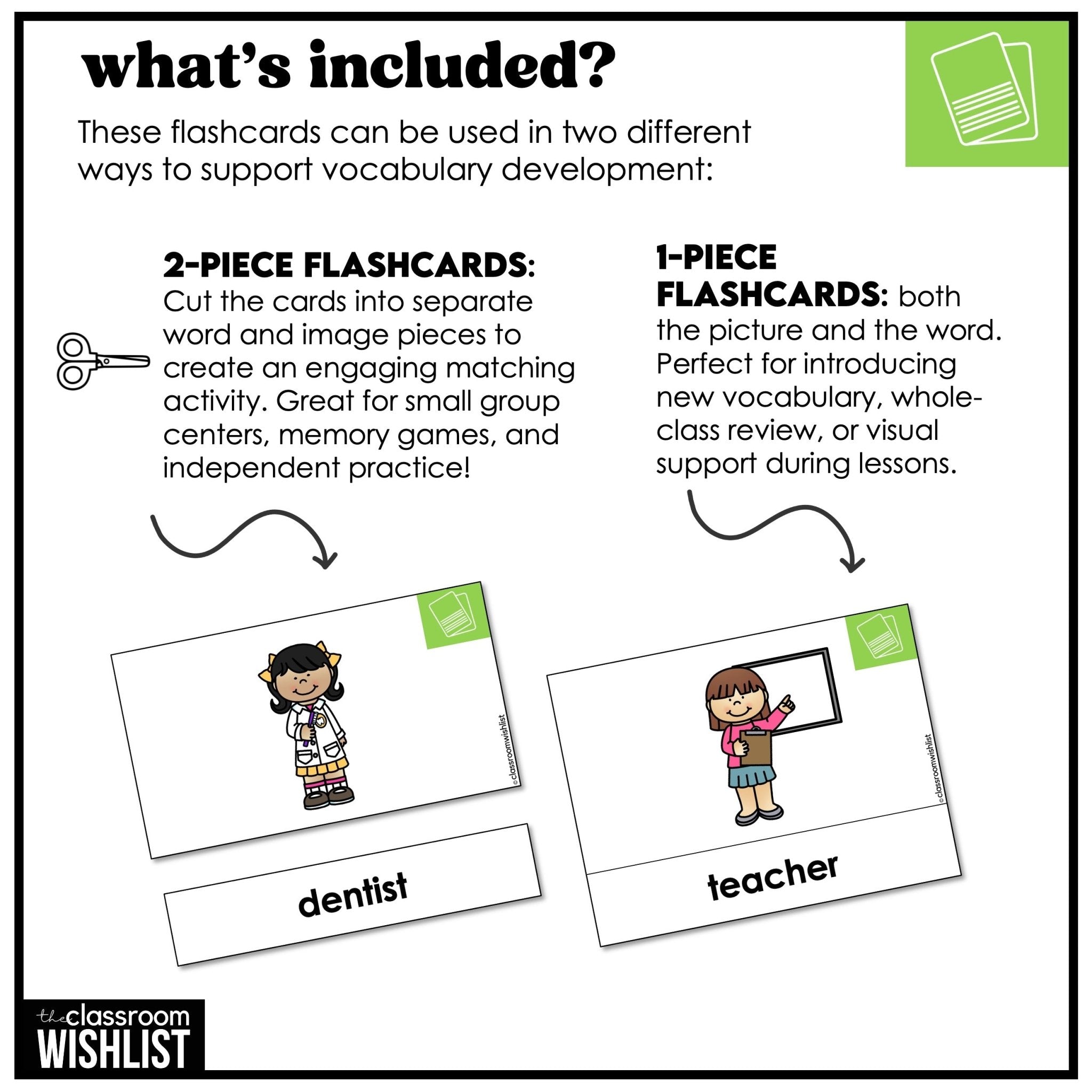 Community Helper Vocabulary Pack: Flashcards & Picture Dictionary - Job, Career - Hot Chocolate Teachables
