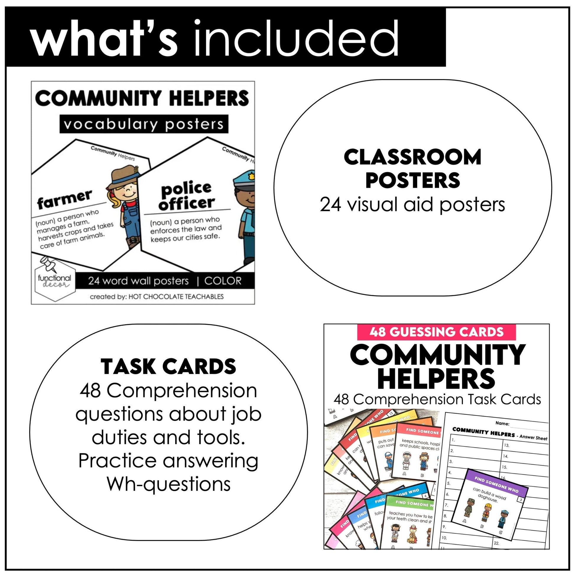 Community Helpers Activity Pack: Posters | Games | Task Cards & Activity Bundle - Hot Chocolate Teachables
