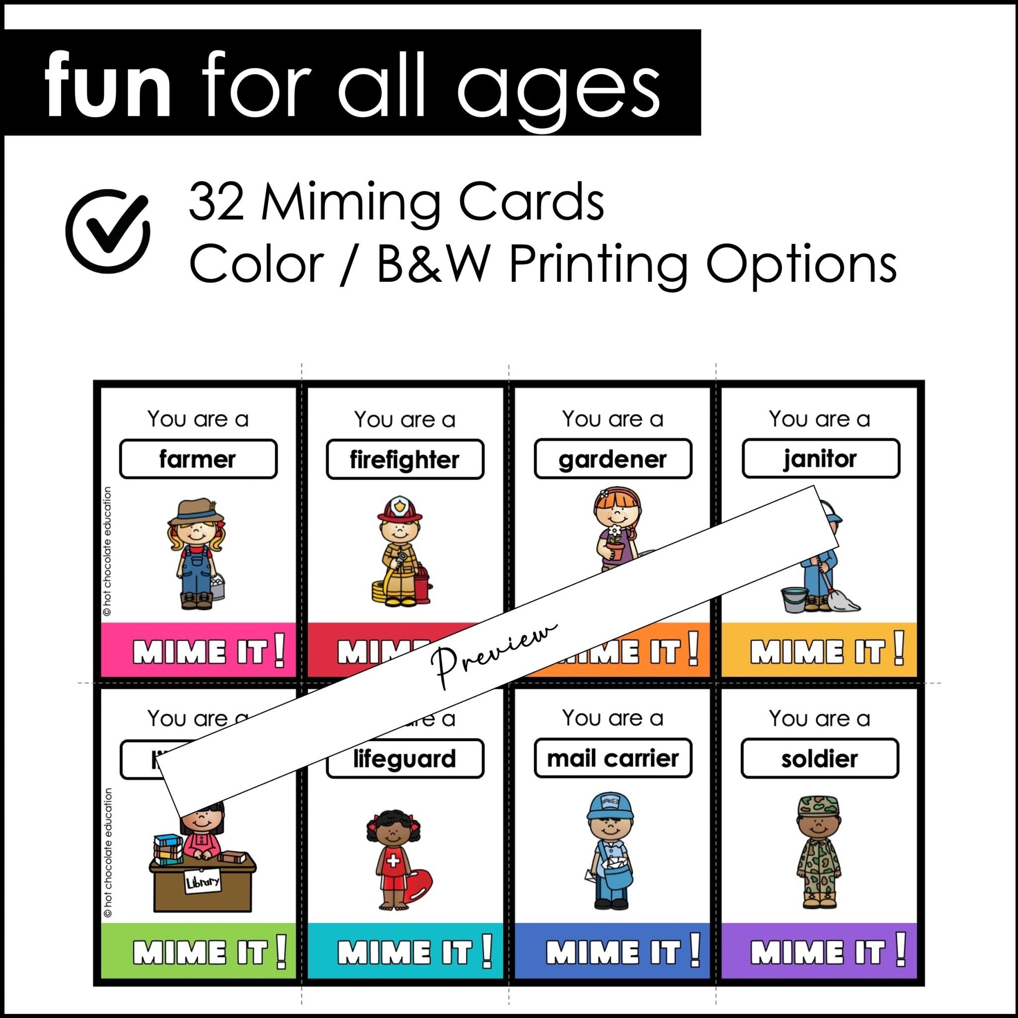 Community Helpers Charades - Who am I? Miming Game Cards for Kids - Hot Chocolate Teachables