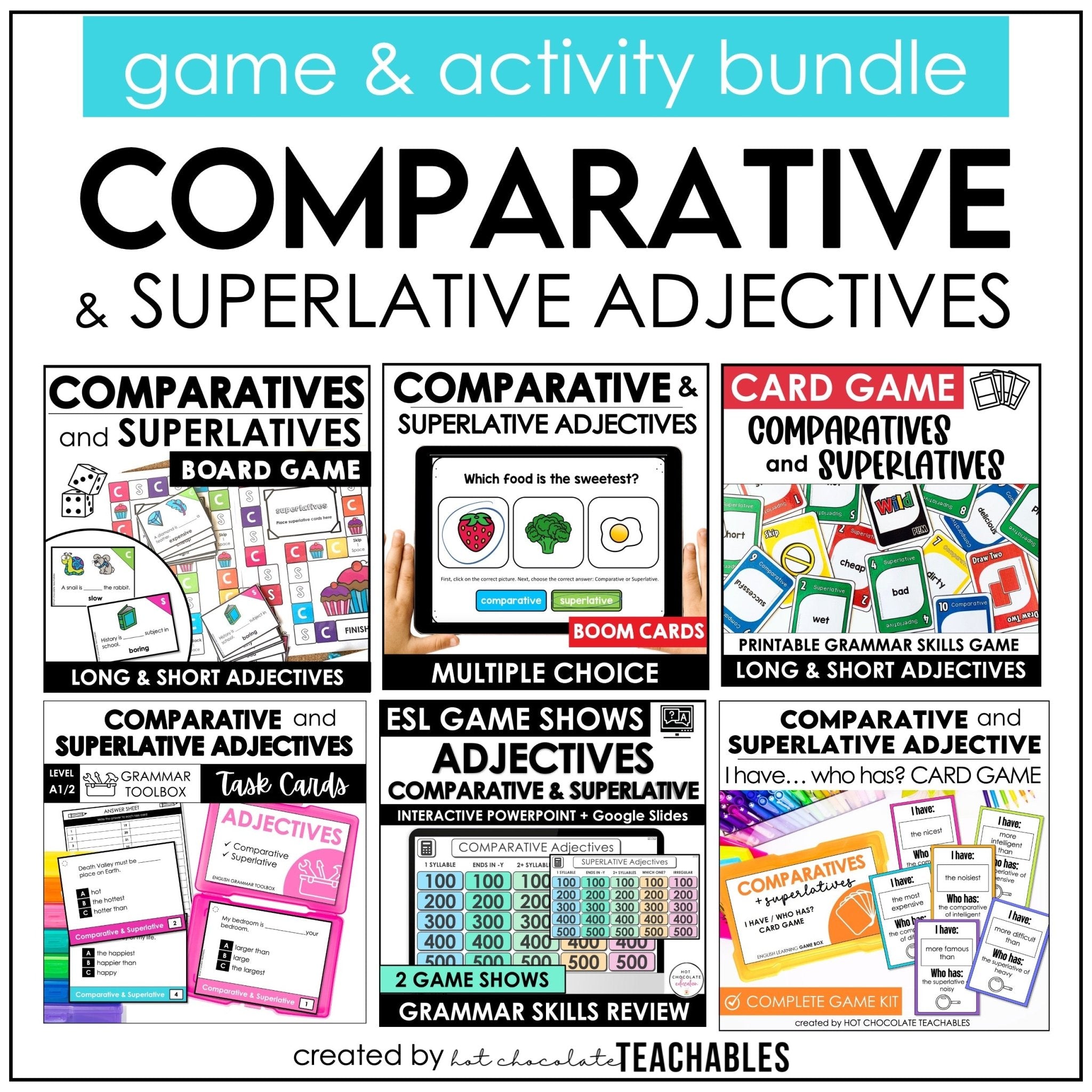 Comparative & Superlative Adjective Activity Bundle | Print & Digital - Hot Chocolate Teachables
