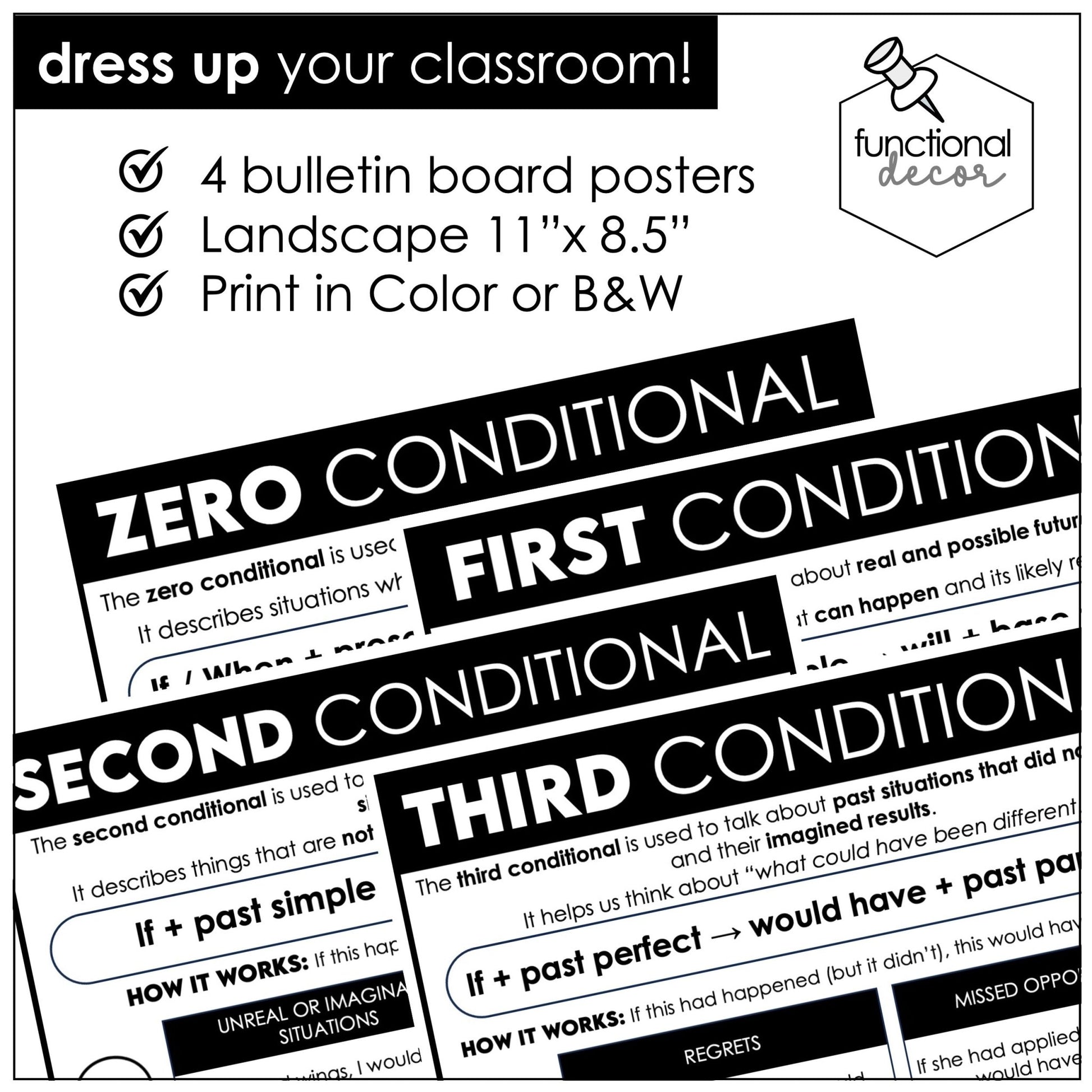 Conditionals Poster & Anchor Chart – Zero, First, Second, Third (ESL Grammar) - Hot Chocolate Teachables