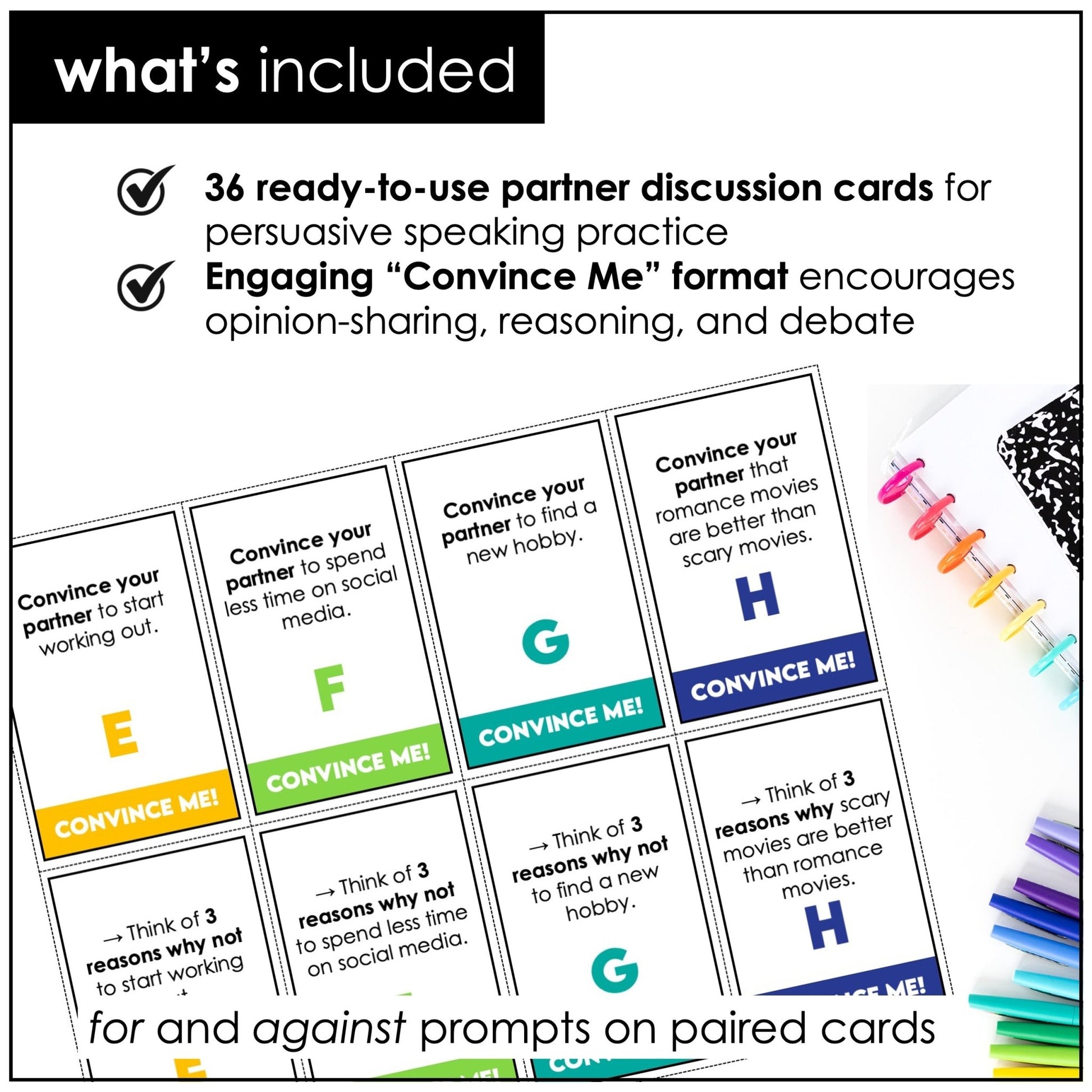 Convince Me | Persuasive Speech - ESL Speaking Cards - Hot Chocolate Teachables