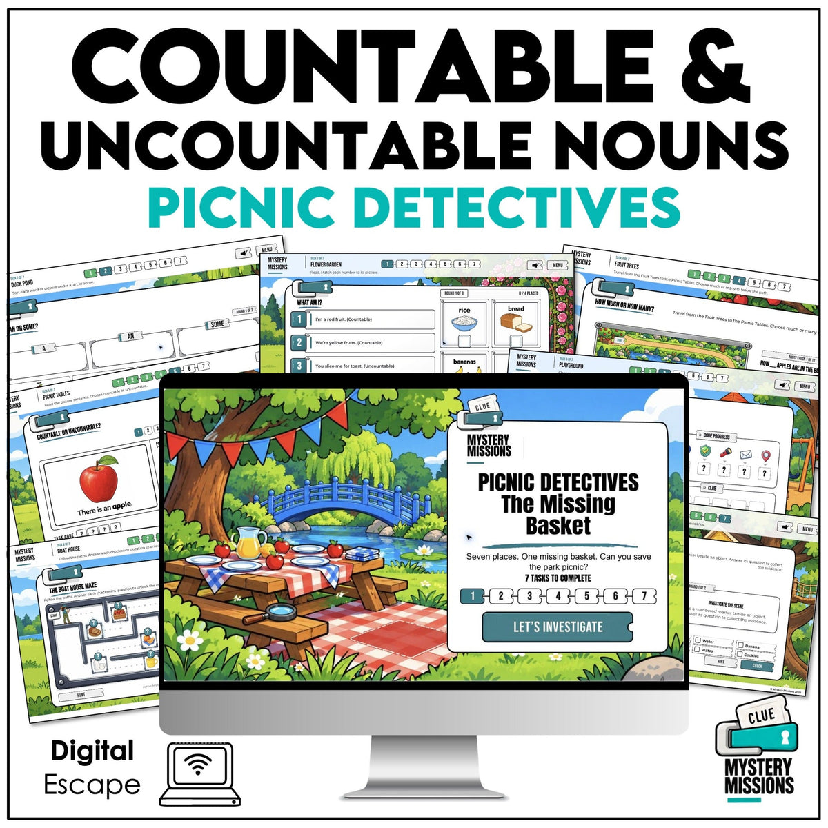 Picnic Detectives countable and uncountable nouns cover