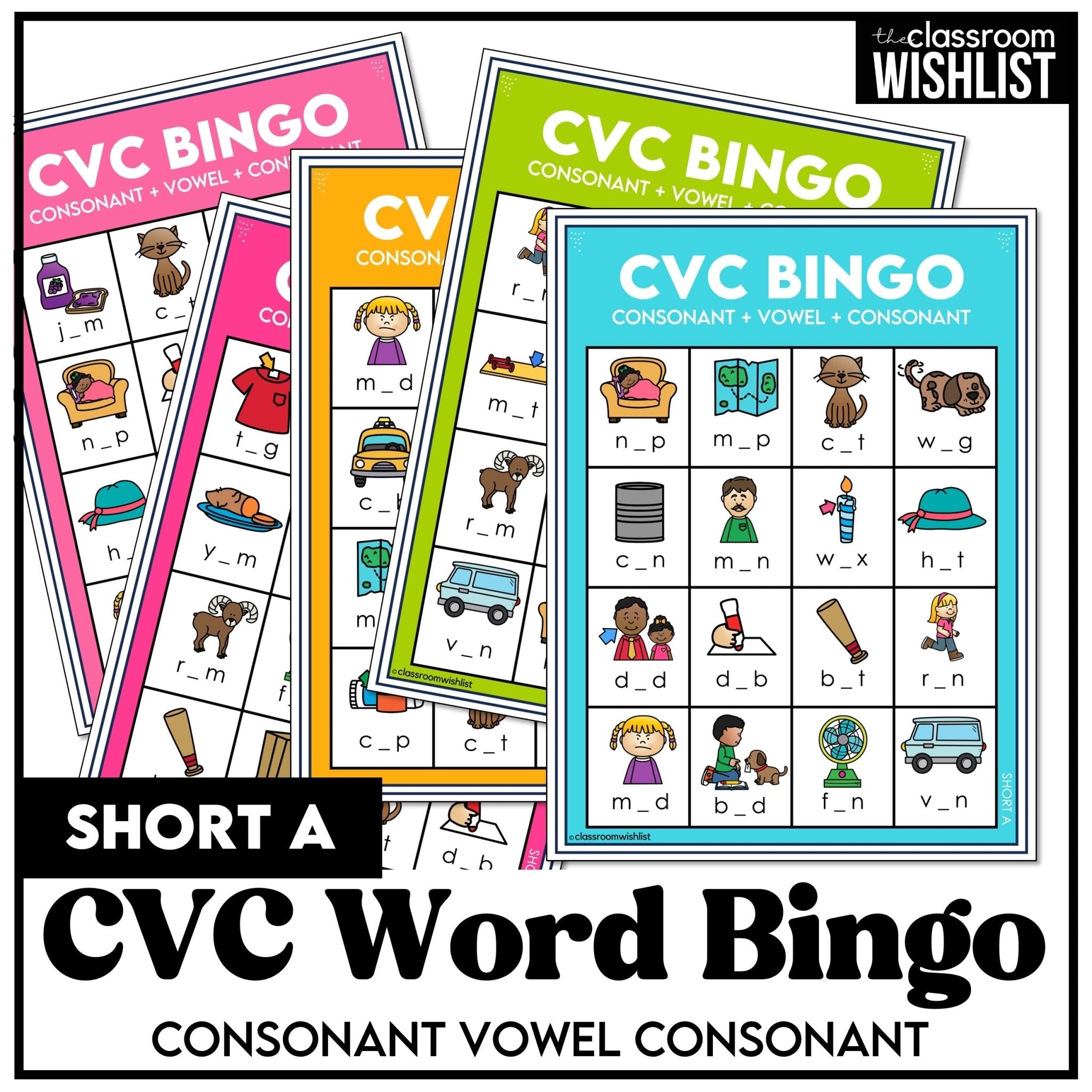 CVC Word Bingo Game - Short A - Missing Vowel Vocabulary Practice - Hot Chocolate Teachables