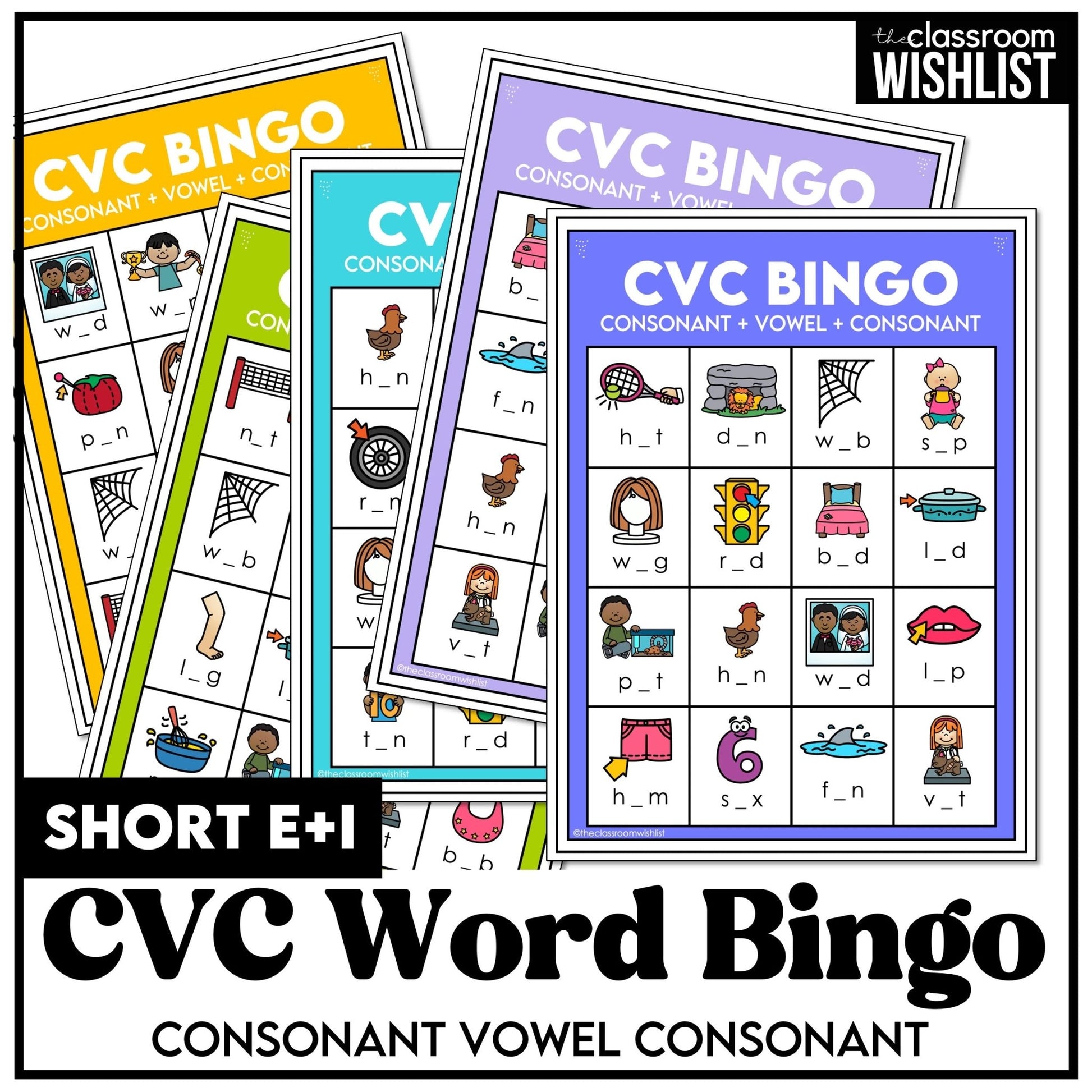 CVC Word Bingo Game - Short E & I - Missing Vowel Vocabulary Practice - Hot Chocolate Teachables
