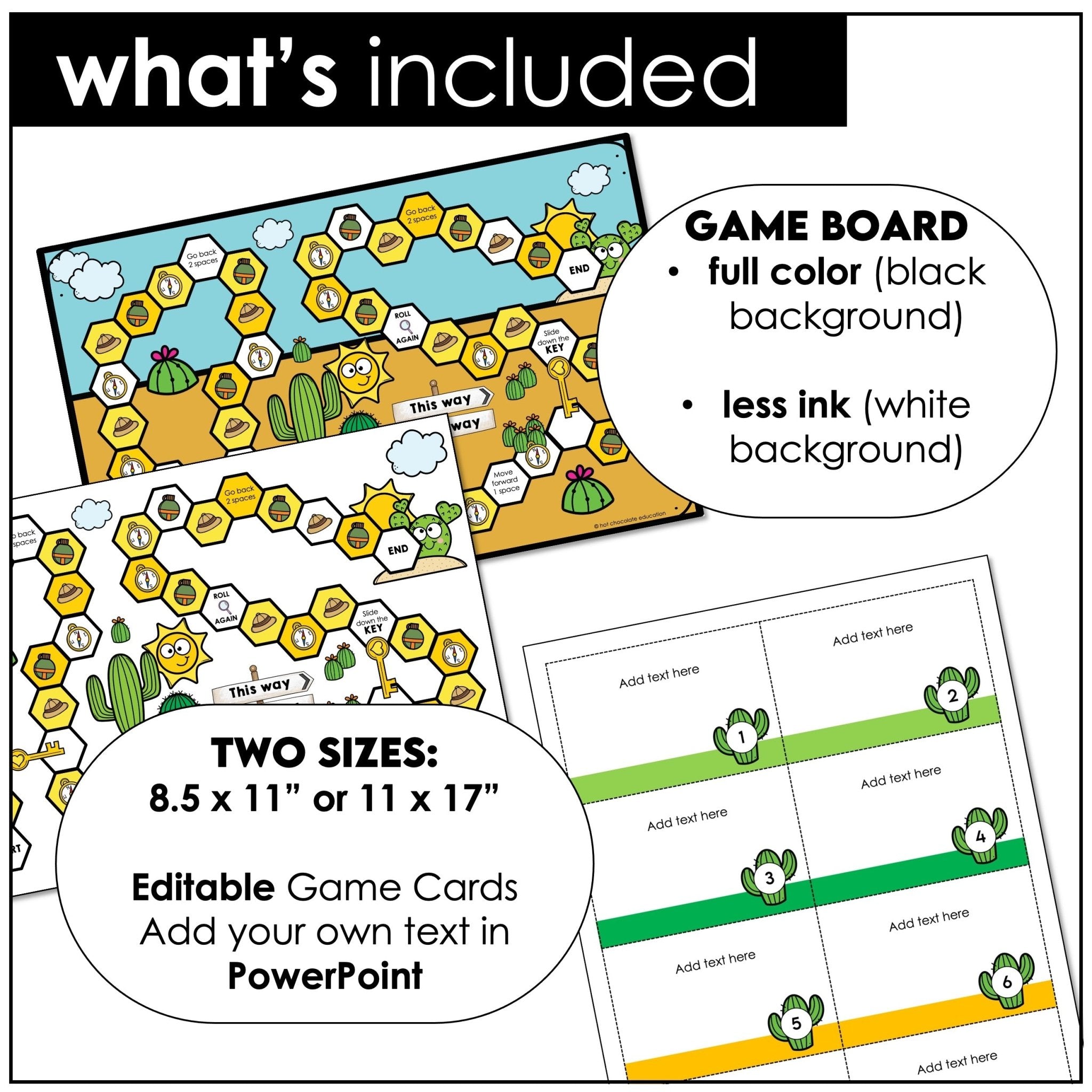 Editable Board Game Templates - Use with Sight Words, Math, Vocabulary, Grammar - Hot Chocolate Teachables