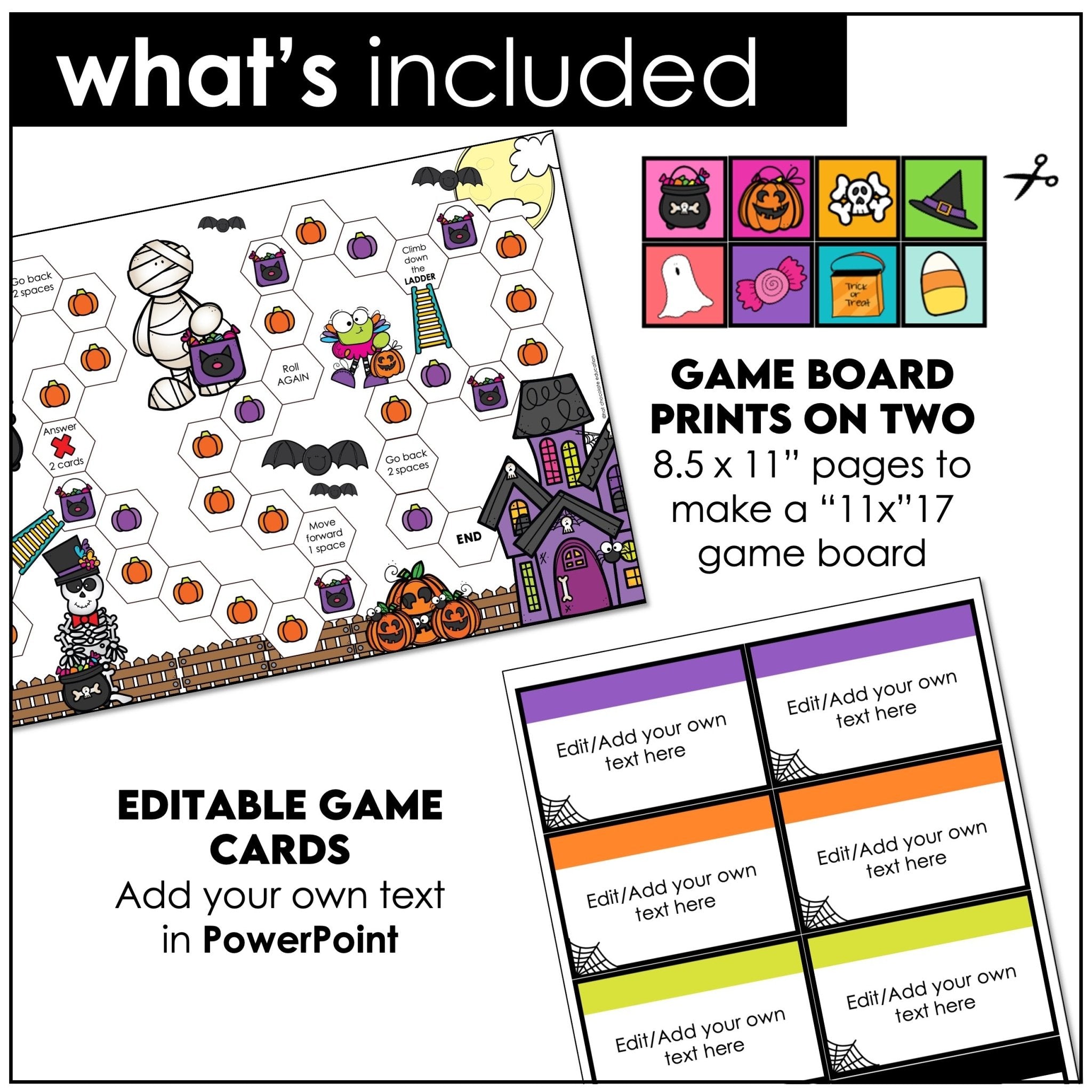 Editable Halloween Game Board | Create editable game cards for ANY subject - Hot Chocolate Teachables