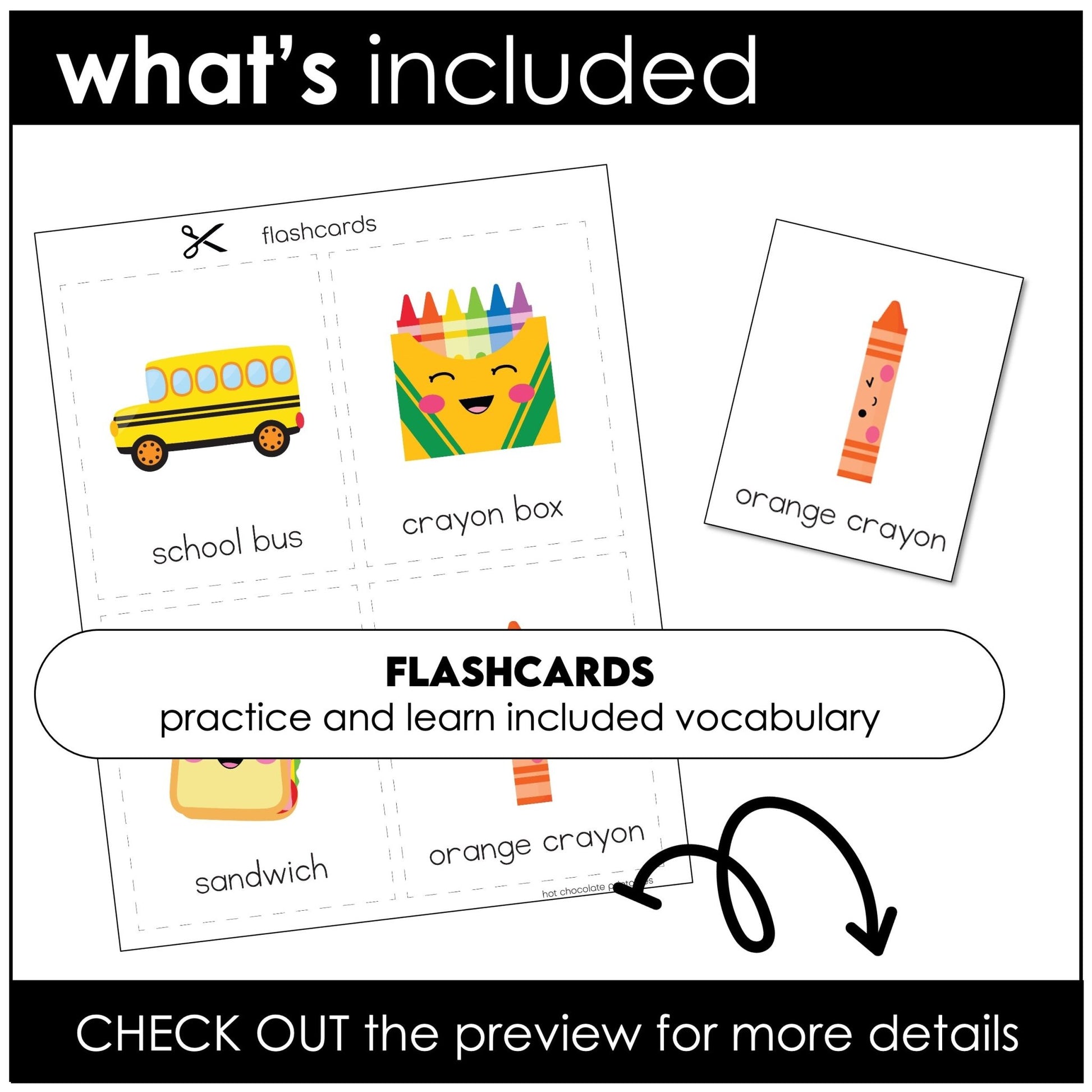ESL Classroom Vocabulary School Supplies Bingo and Flashcard Set - Hot Chocolate Teachables