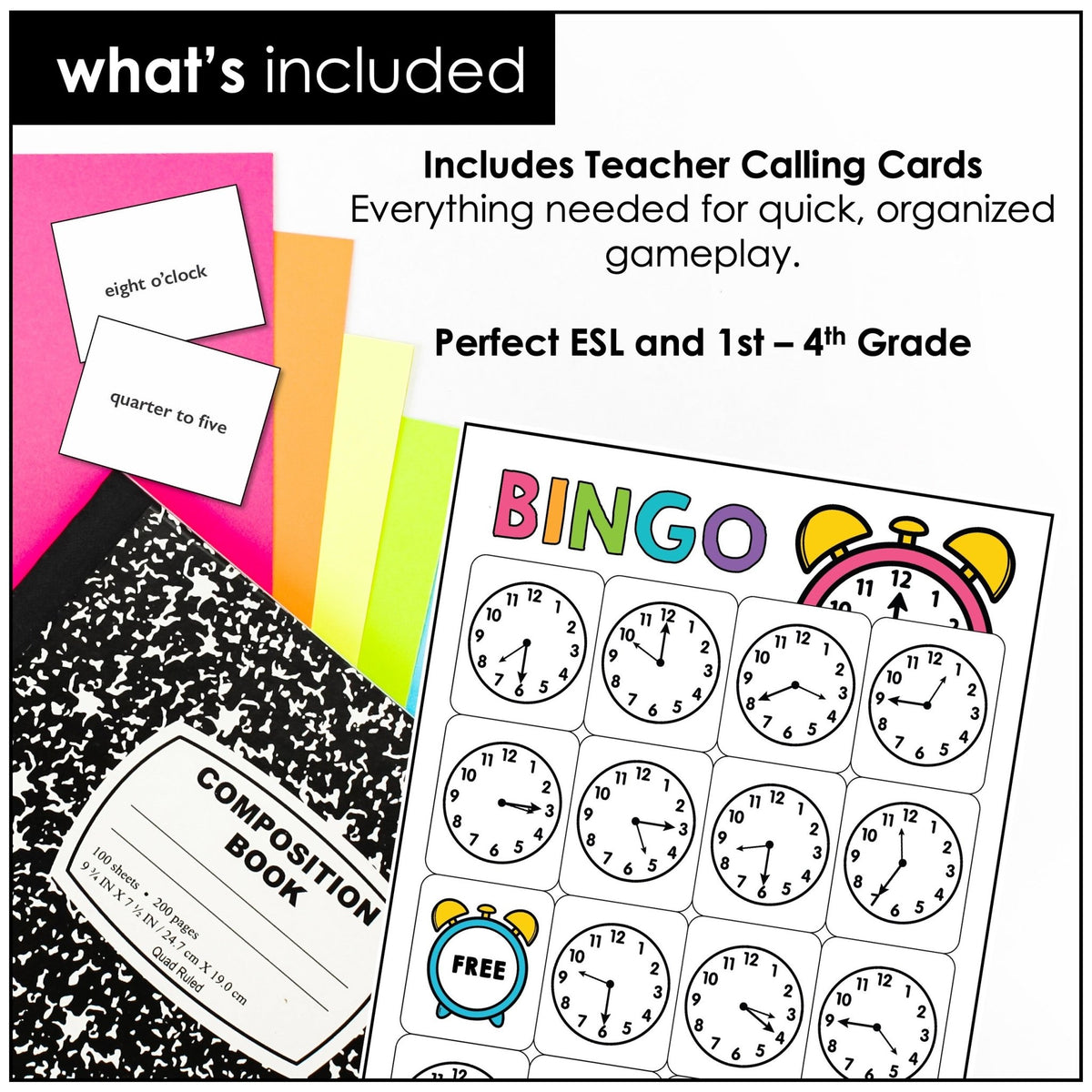 ESL Game : Telling Time Bingo (To the nearest 5 minutes) - Hot Chocolate Teachables