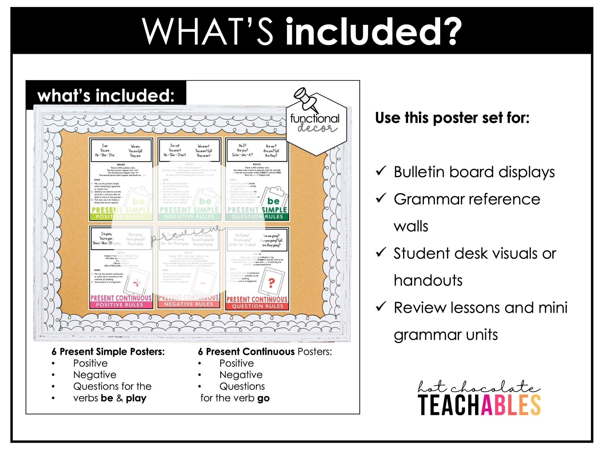 ESL Grammar Posters: Functional Classroom Printables - BRIGHTS - Hot Chocolate Teachables