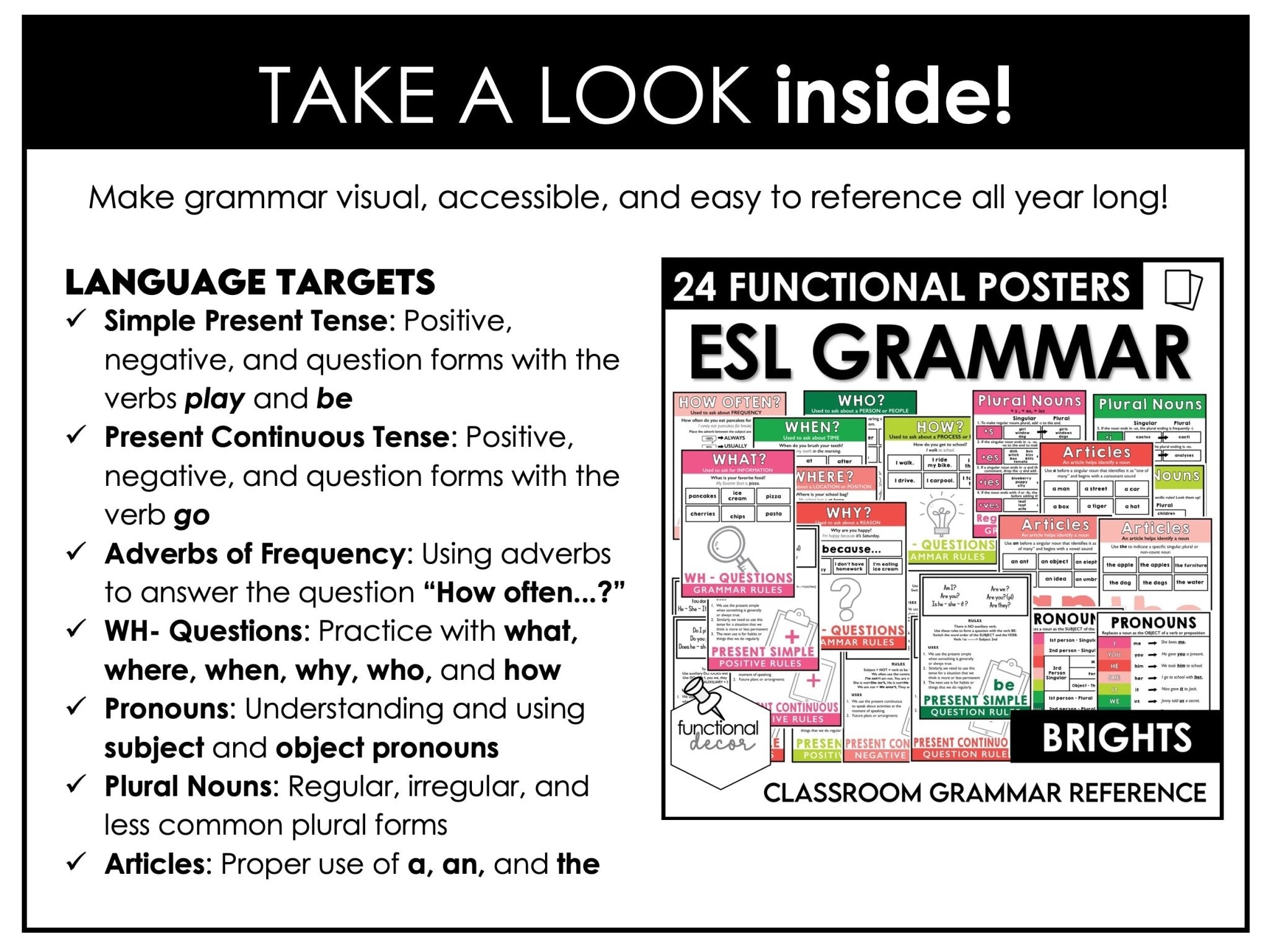 ESL Grammar Posters: Functional Classroom Printables - BRIGHTS - Hot Chocolate Teachables
