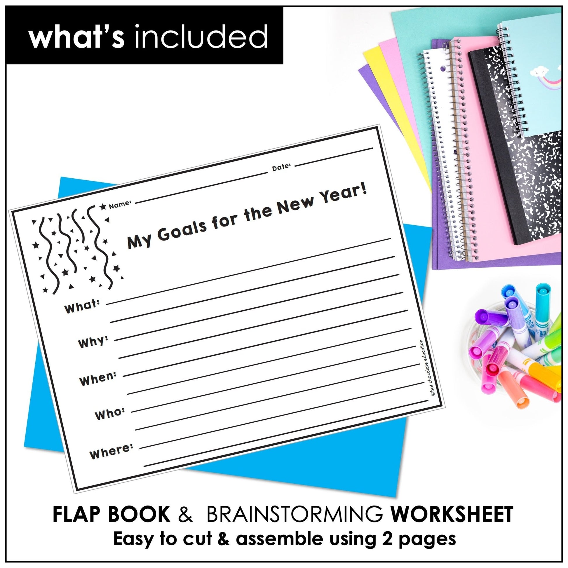 ESL New Year Goals Writing Activity | New Year's Resolutions FLAP BOOK - Hot Chocolate Teachables