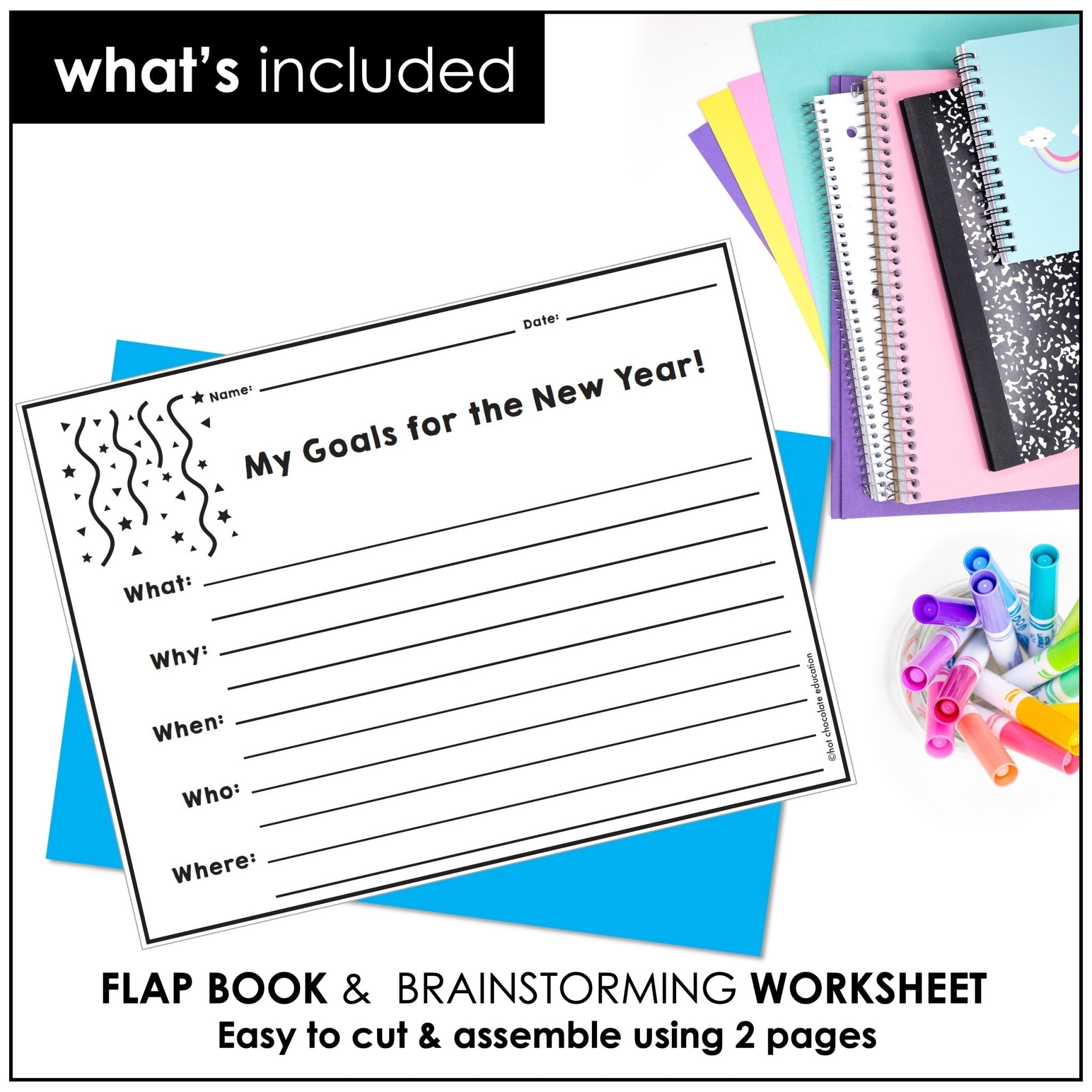 ESL New Year Goals Writing Activity | New Year's Resolutions FLAP BOOK - Hot Chocolate Teachables