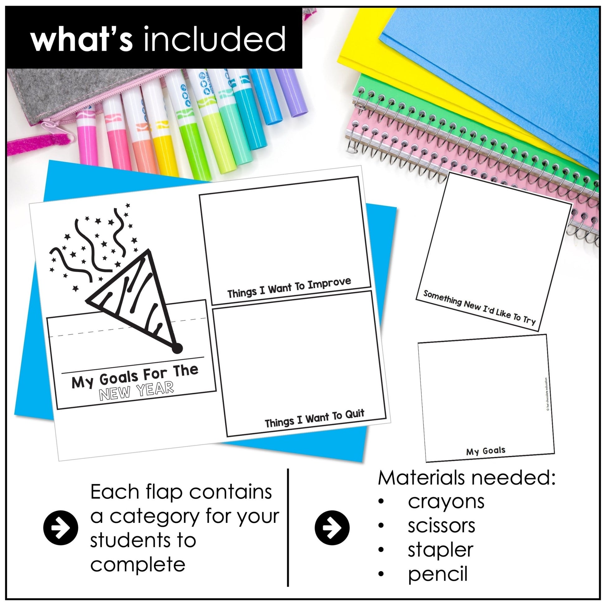 ESL New Year Goals Writing Activity | New Year's Resolutions FLAP BOOK - Hot Chocolate Teachables