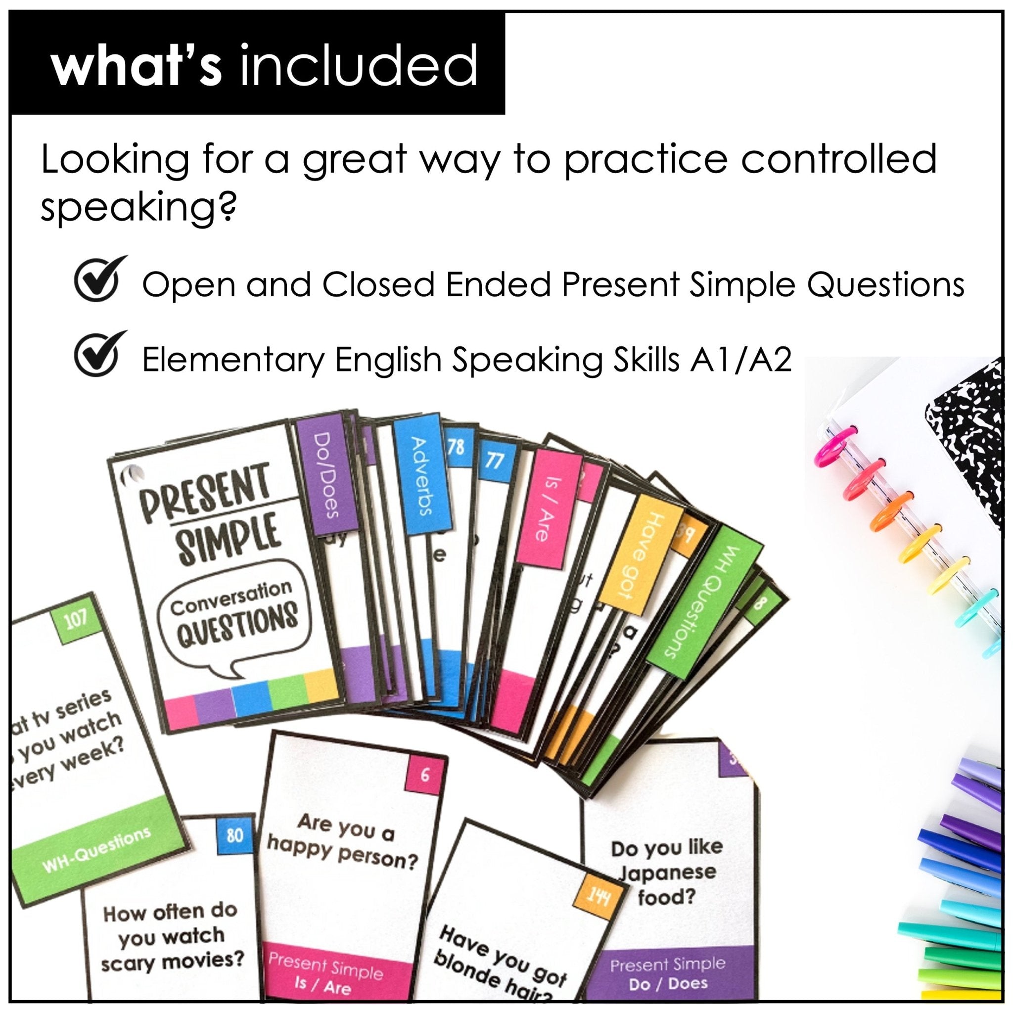 ESL Present Simple Speaking Cards – Conversation Practice for Students - Hot Chocolate Teachables