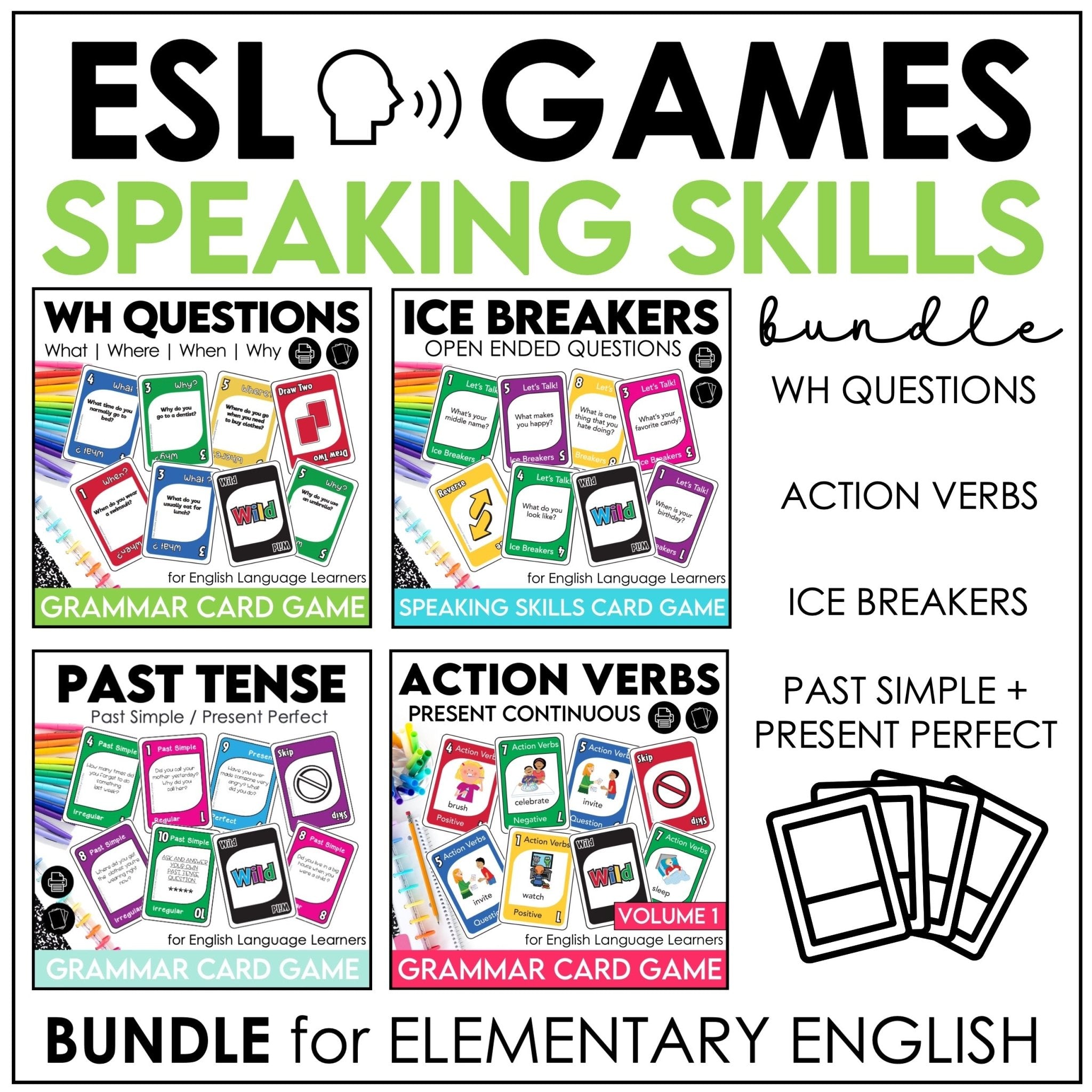 ESL Speaking Card Games Bundle | Activities to Practice Conversation - Hot Chocolate Teachables
