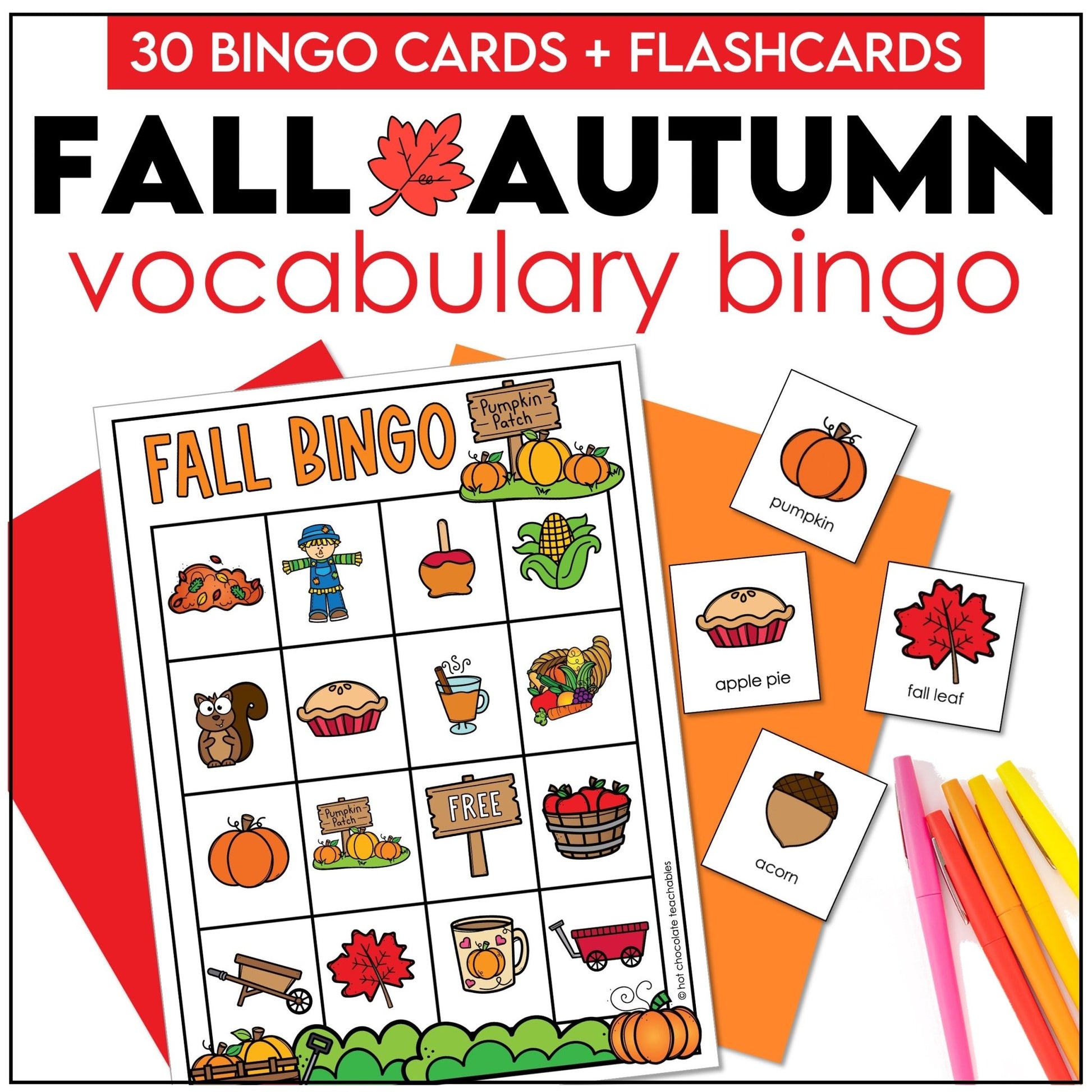 Fall Vocabulary Bingo Game | Autumn Words - Activity for Young Learners - Hot Chocolate Teachables