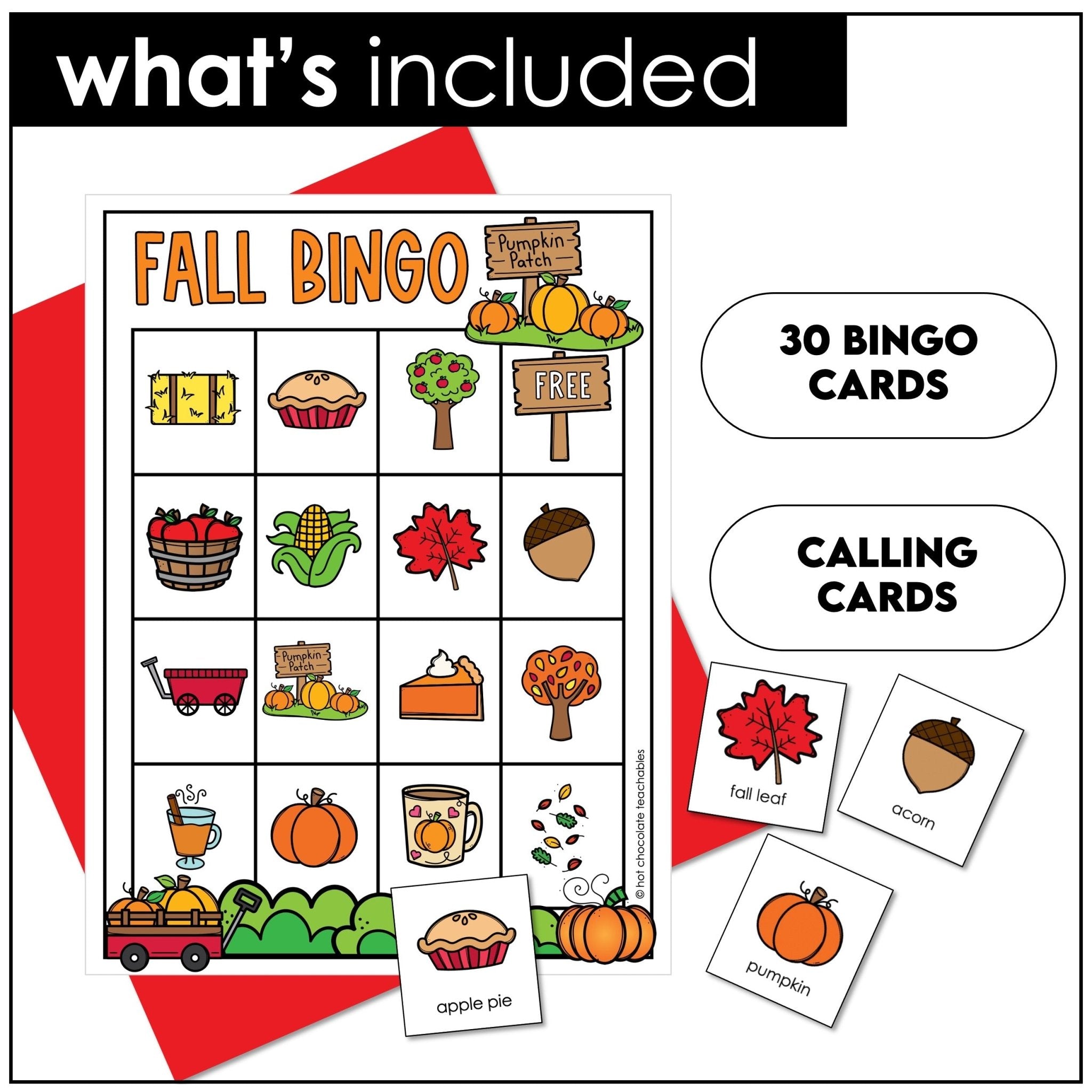 Fall Vocabulary Bingo Game | Autumn Words - Activity for Young Learners - Hot Chocolate Teachables