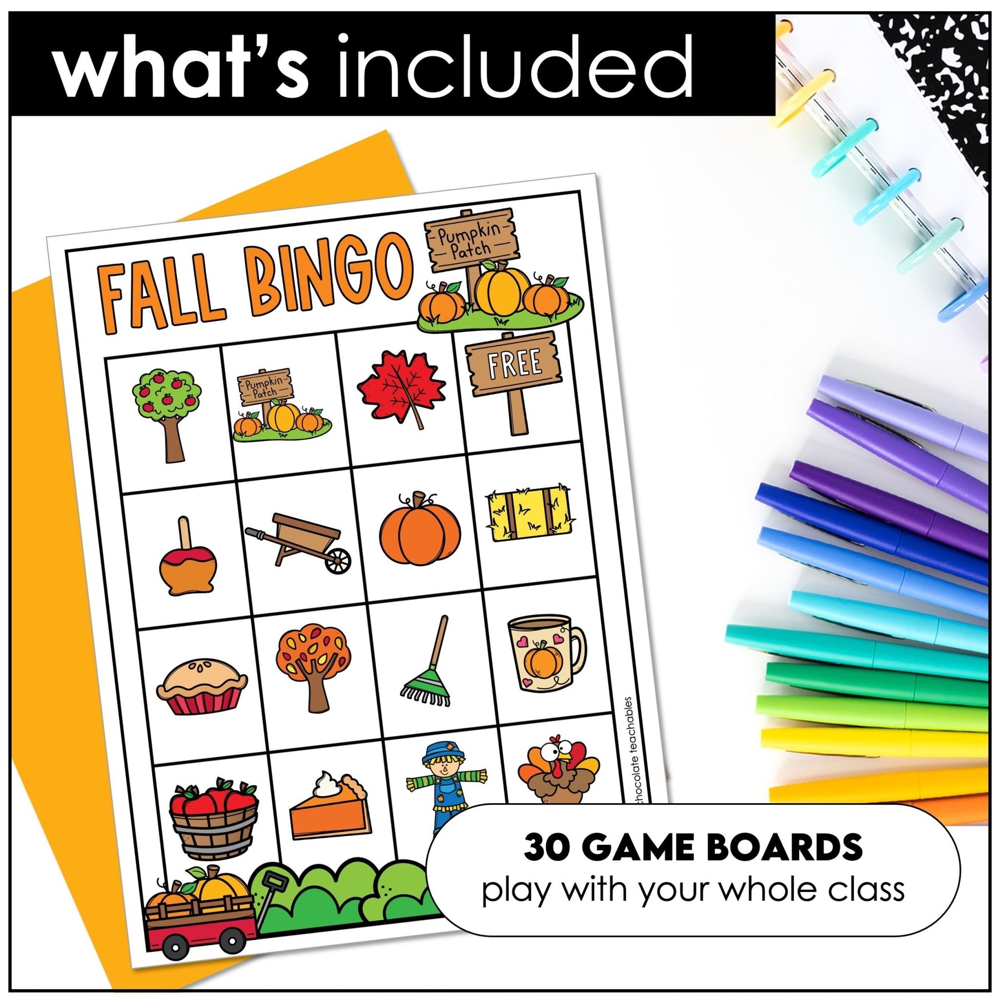 Fall Vocabulary Bingo Game | Autumn Words - Activity for Young Learners - Hot Chocolate Teachables