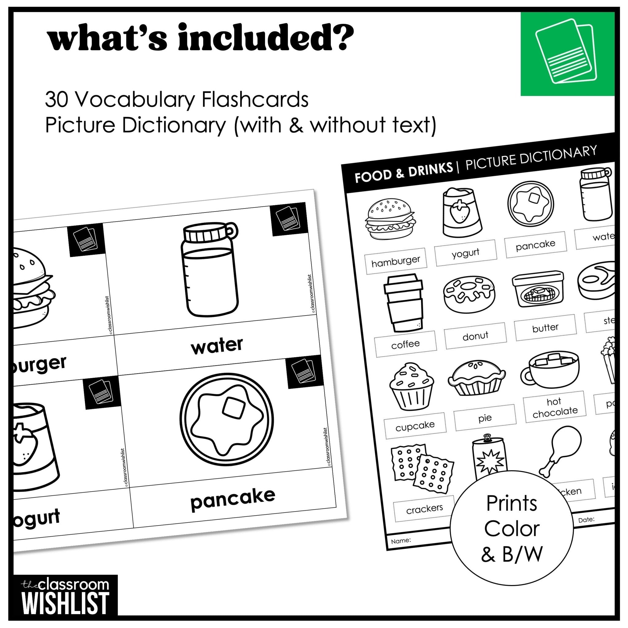 Food & Drinks Vocabulary Flashcards | Digital + Print | Picture Dictionary | ESL - Hot Chocolate Teachables