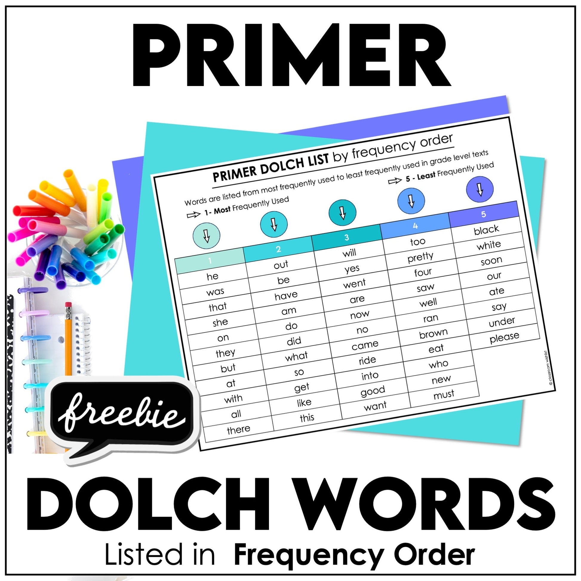 FREE Dolch Primer Sight Word Chart - Hot Chocolate Teachables